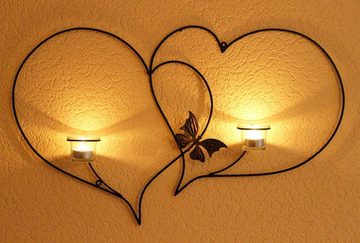 DanDiBo Teelichthalter Doppelherz Wandteelichthalter Herz 65 cm Teelichthalter aus Metall Wandleuchter