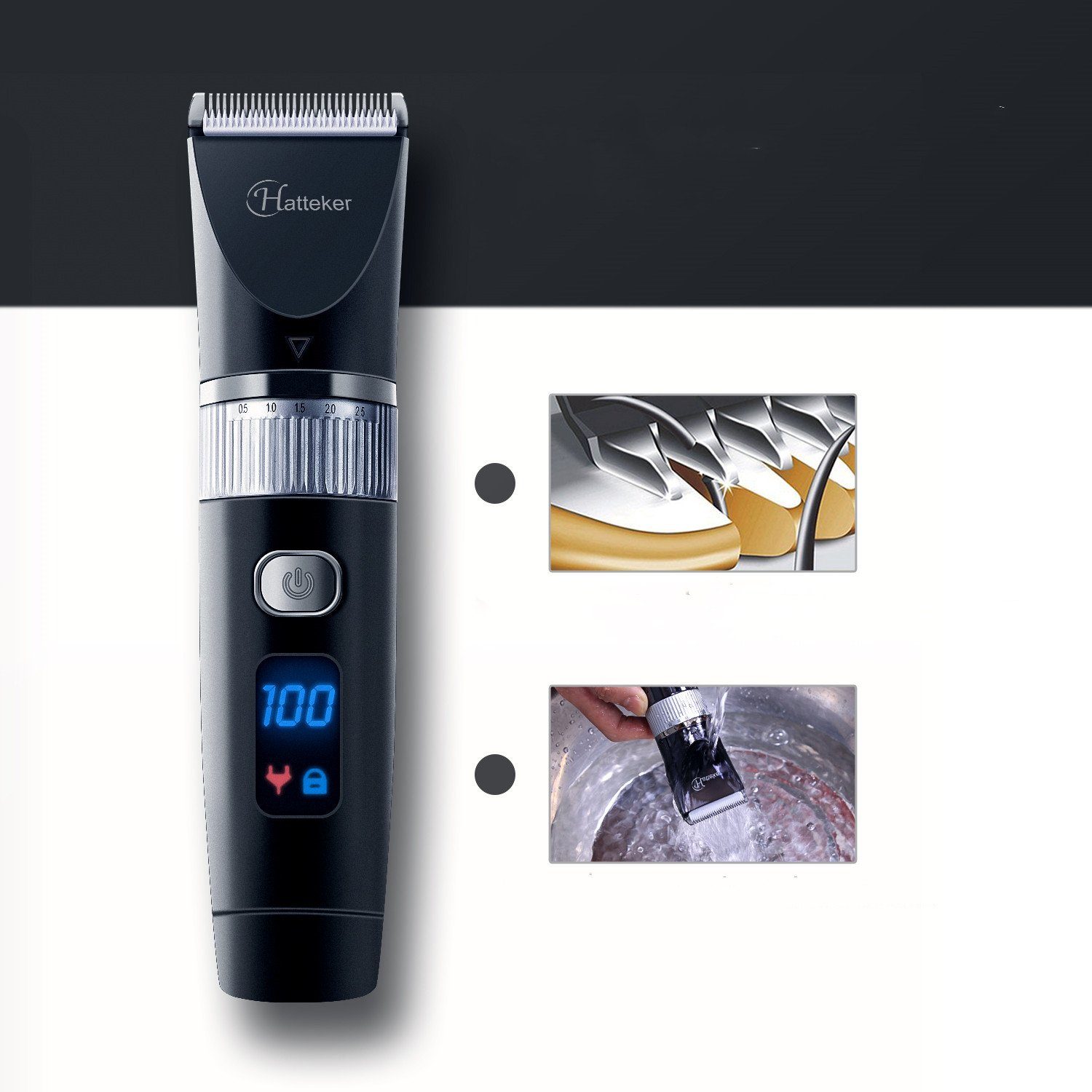 HATTEKER Display Haarschneidemaschine Bartschneider Haarschneider RFC690, Led