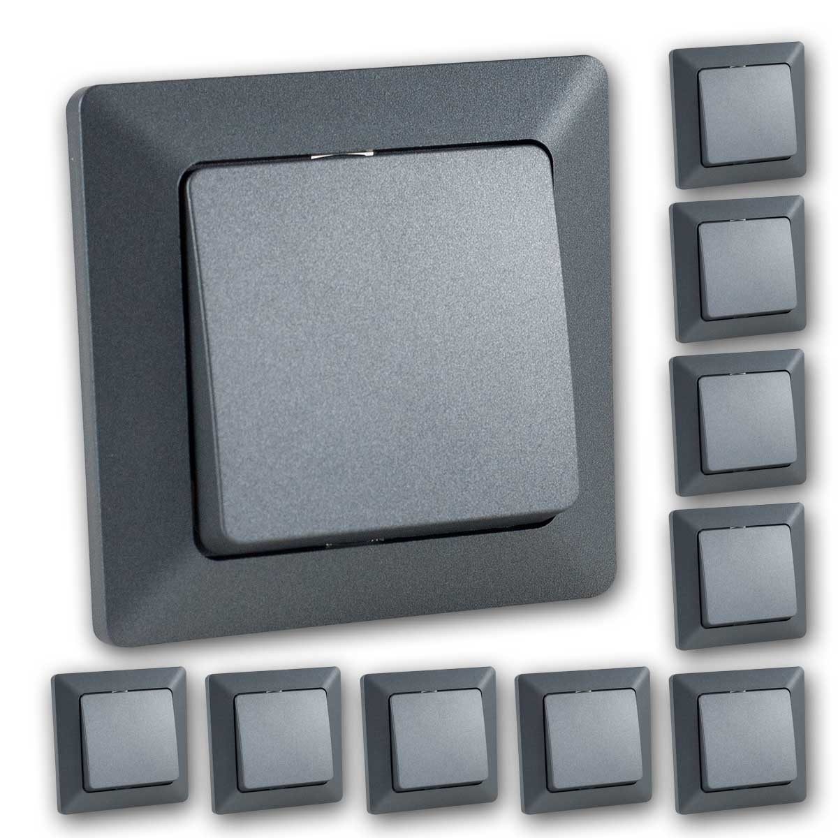 ChiliTec 10 MILOS Wechsel-Schalter anthrazit mit Rahmen, UP Unterputzschalter