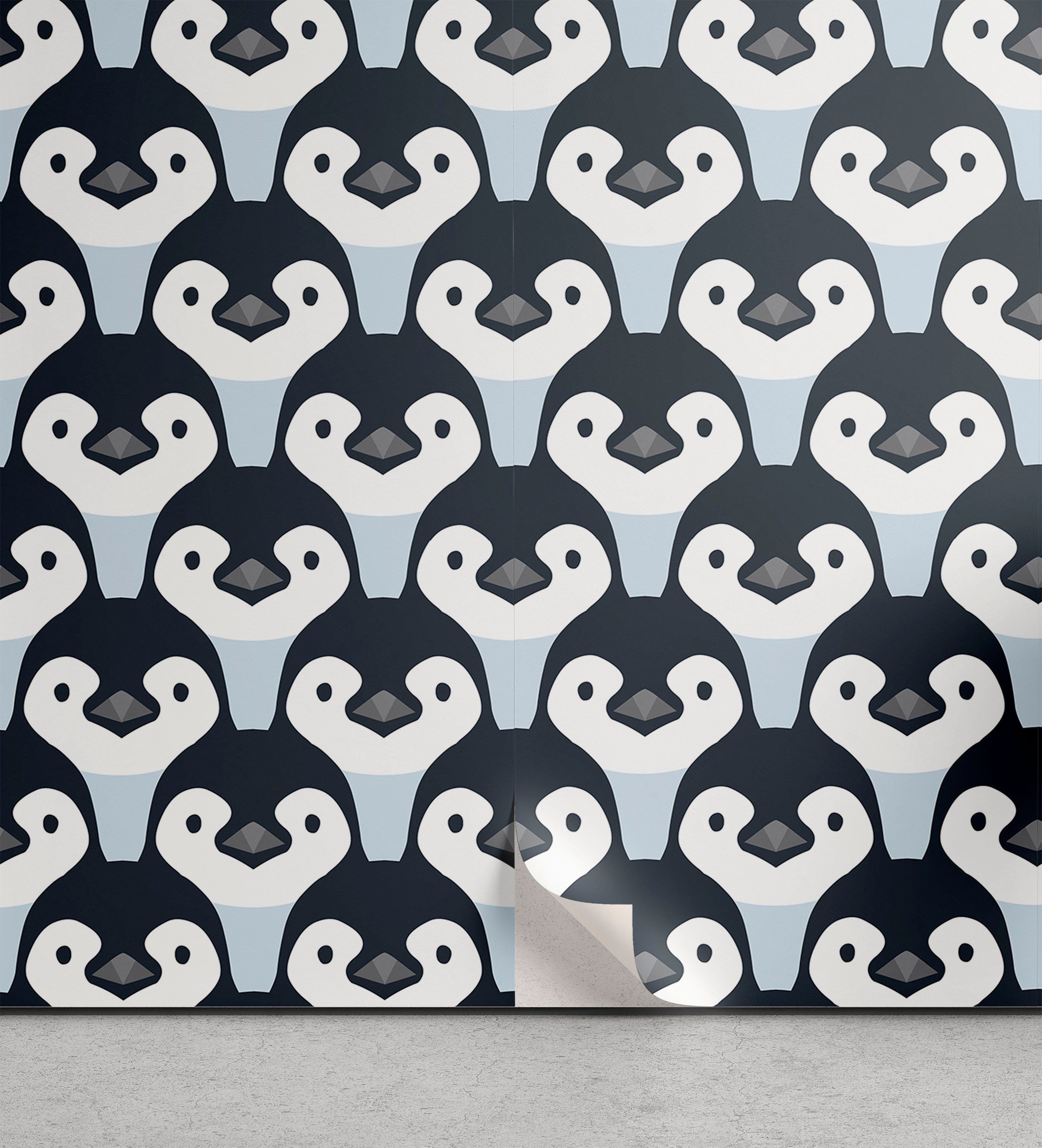 Abakuhaus Vinyltapete selbstklebendes Wohnzimmer Küchenakzent, Pinguin Baby-Vögel Gesicht Muster