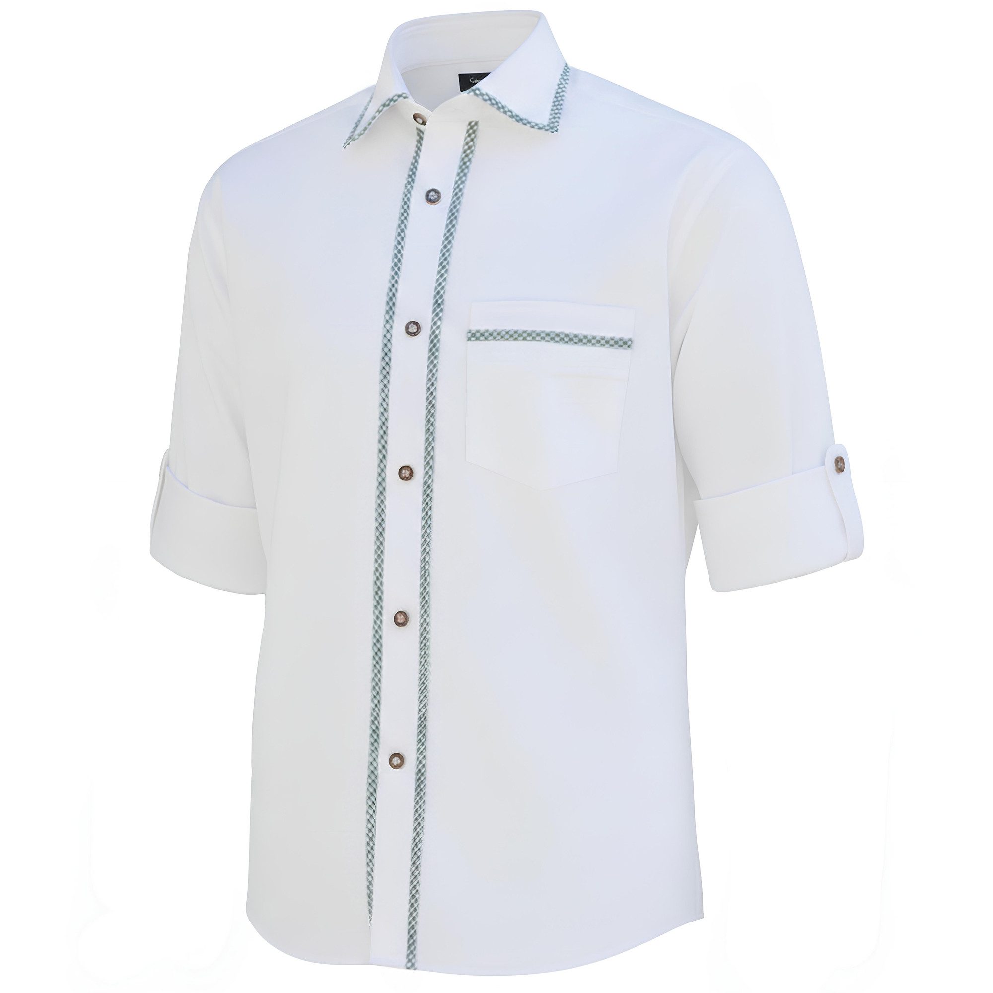 German Wear Trachtenhemd GW1254 White/Green Trachtenhemd Freizeit Hemd Weiß