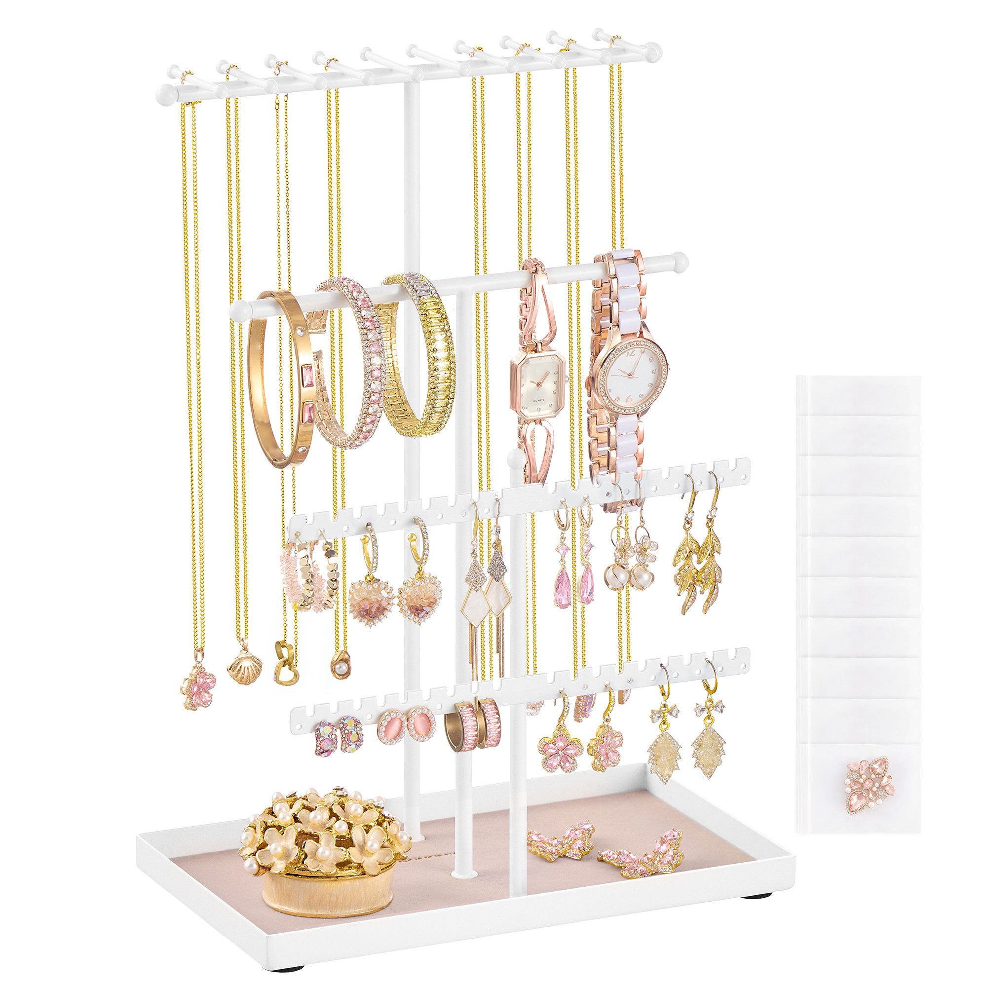 SONGMICS Schmuckständer Schmuckhalter, Metallrahmen, Geschenkidee, Schmucktablett Samt, Schmuckaufbewahrung für Halsketten Armbänder Ohrringe Ohrstecker Ringe