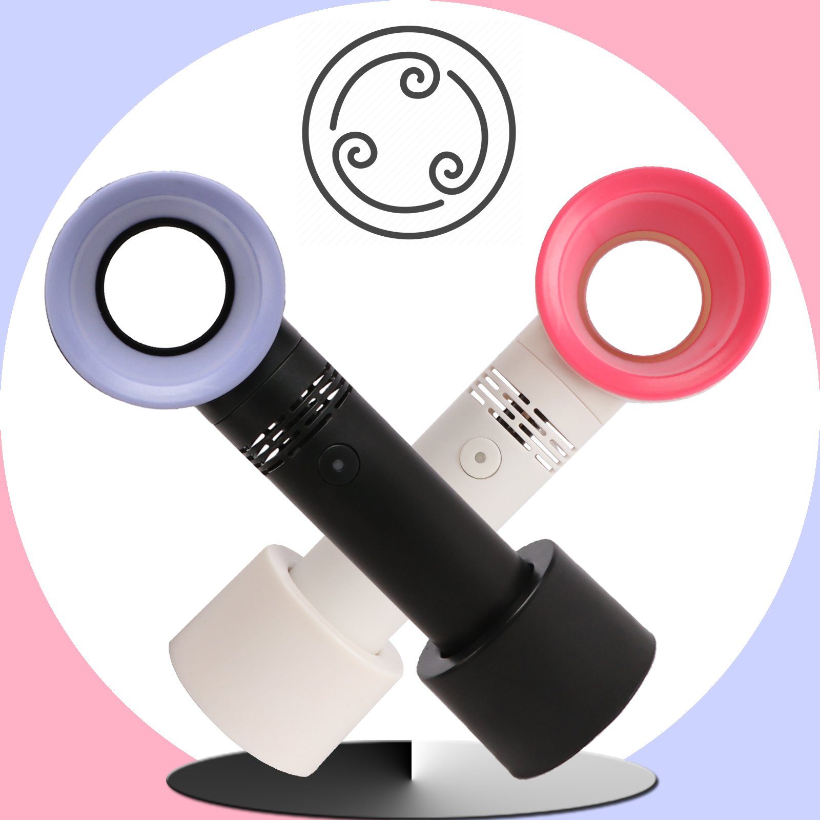 KAHOO USB-Ventilator, Blattloser Schwarz+Weiß Handventilator, 2er Mini USB-Ventilator Tempo 3