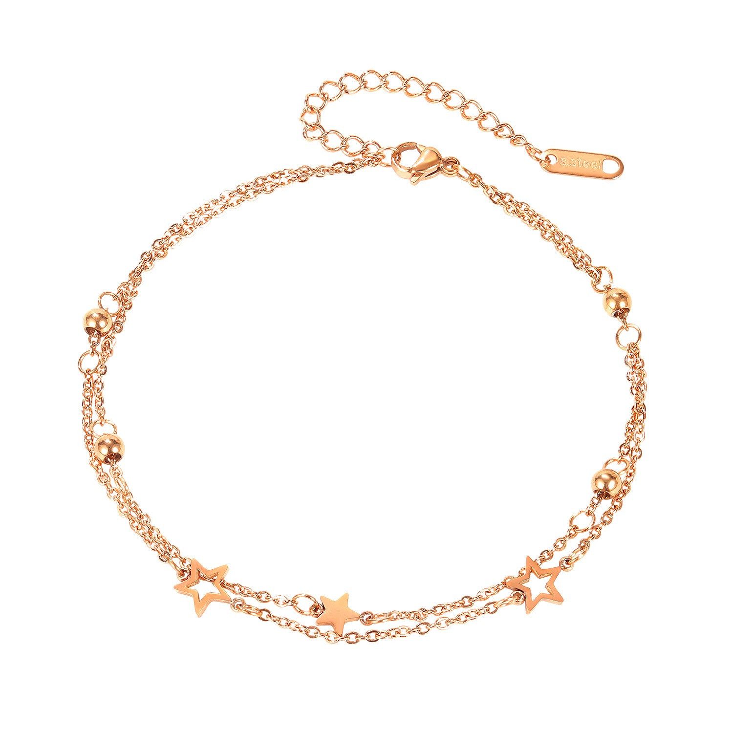 Kingka Fußkette mit Anhänger Sommer Schmuck für Damen mit Sternen und Perlen roségoldfarben, Limitiertes Damen Fußkettchen, Strand Festival Party, Schmuck Geschenk