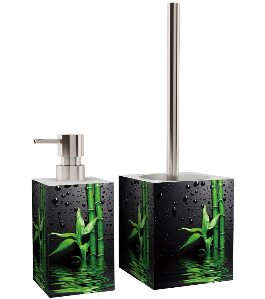 Sanilo auswechselbarer 2 Virella, Bürstenkopf, stabile & Seifenspender, modern und tlg., hochwertig Badaccessoire-Set Pumpe, 2-tlg., WC-Bürste