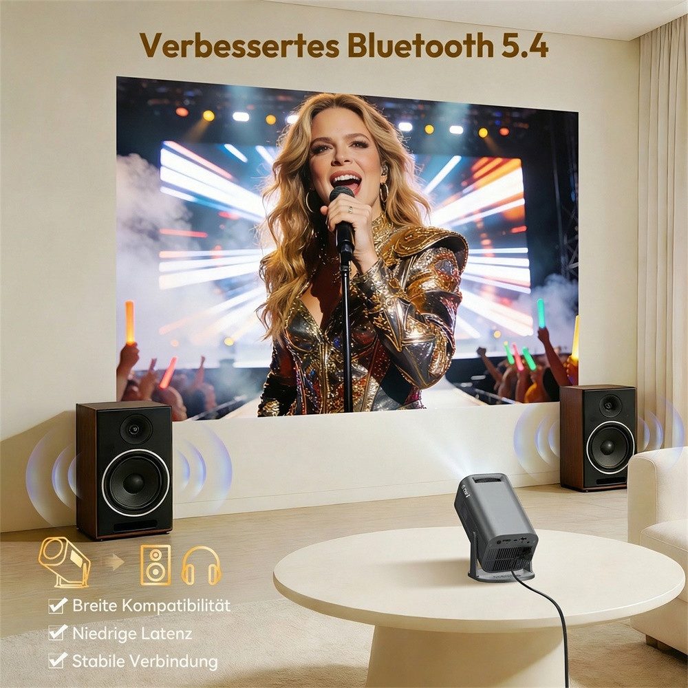 XGODY 2026 Neu Tragbarer Projektor Gimbal 3Pro 4K Android 14 Wifi6 BT 5.4 Mini-Beamer (260 lm, 8000:1, 3840 x 2160 px, Android 14 OS mit App-Store, Youtube, Netflix, Prime Video etc) grau