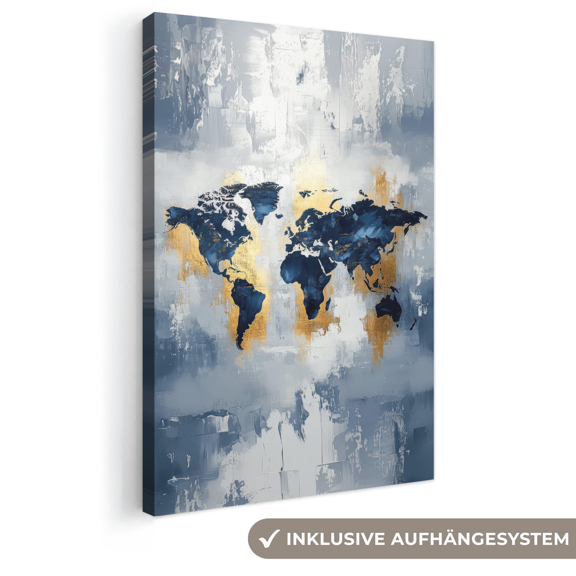 OneMillionCanvasses® Leinwandbild Weltkarte - Blau - Abstrakt, Fotodruck (1 St), Leinwand Canvas Wandbild, Wanddekoration 20x30 cm
