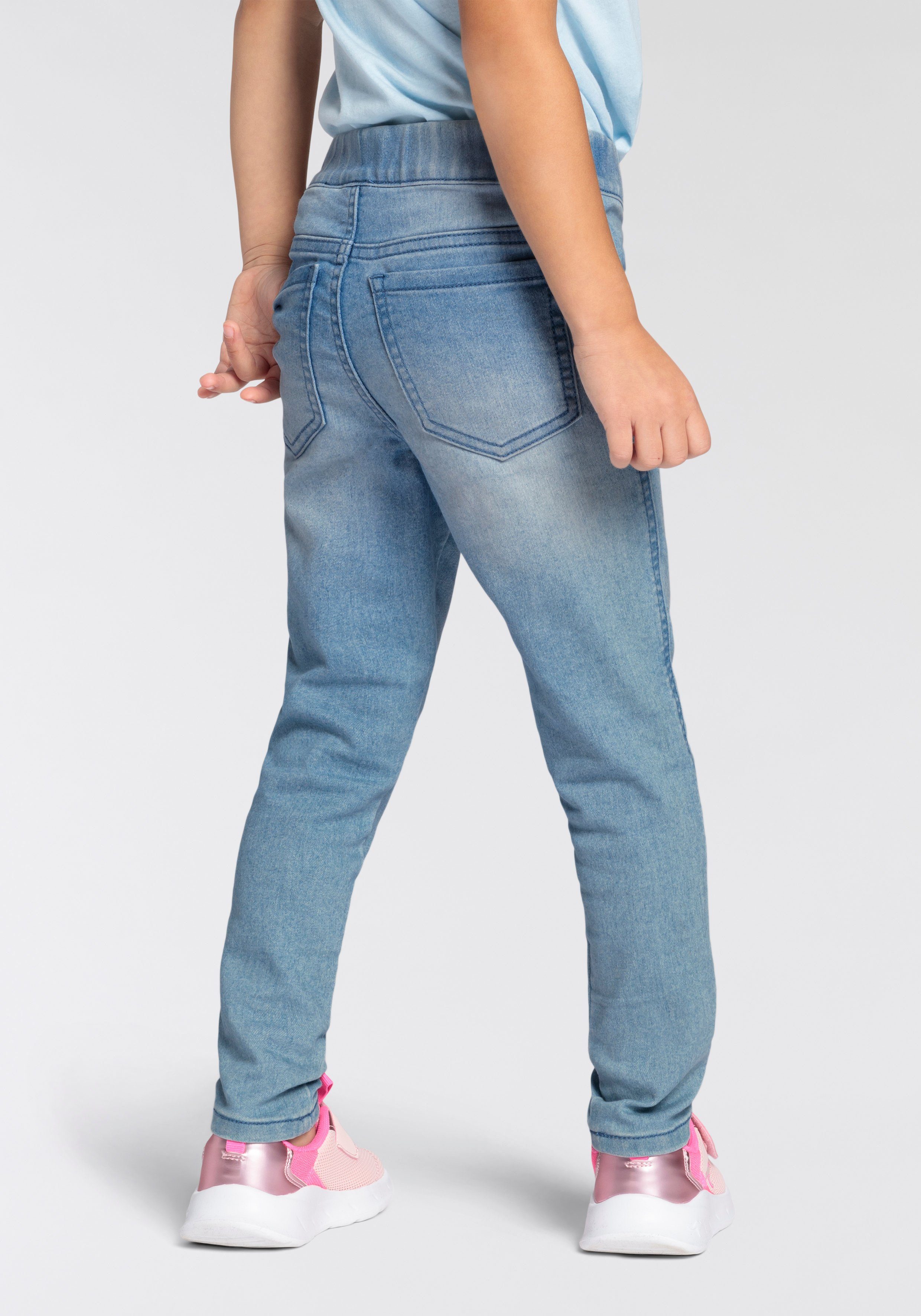 KIDSWORLD Jeansjeggings, Strecht-Jeans in Schlupfform schmale Beinform, mit Used-Waschung, normale Leibhöhe