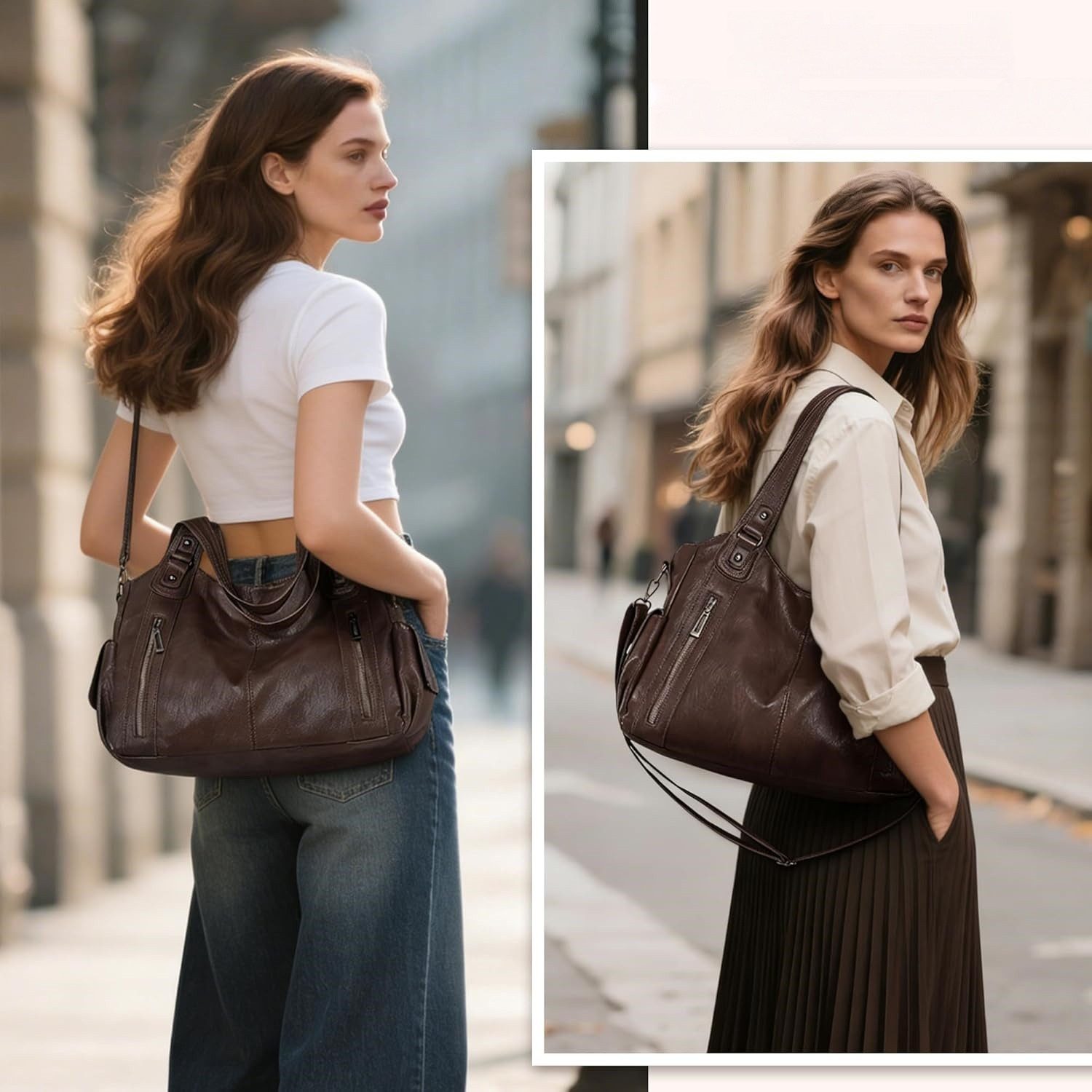 FOUORTUNATE-BEE Handtasche Große Damen-Shopper Tasche im Retro-Stil für Alltag & Arbeit, Vintage Umhängetasche für Damen, ideal für Reisen & Shopping