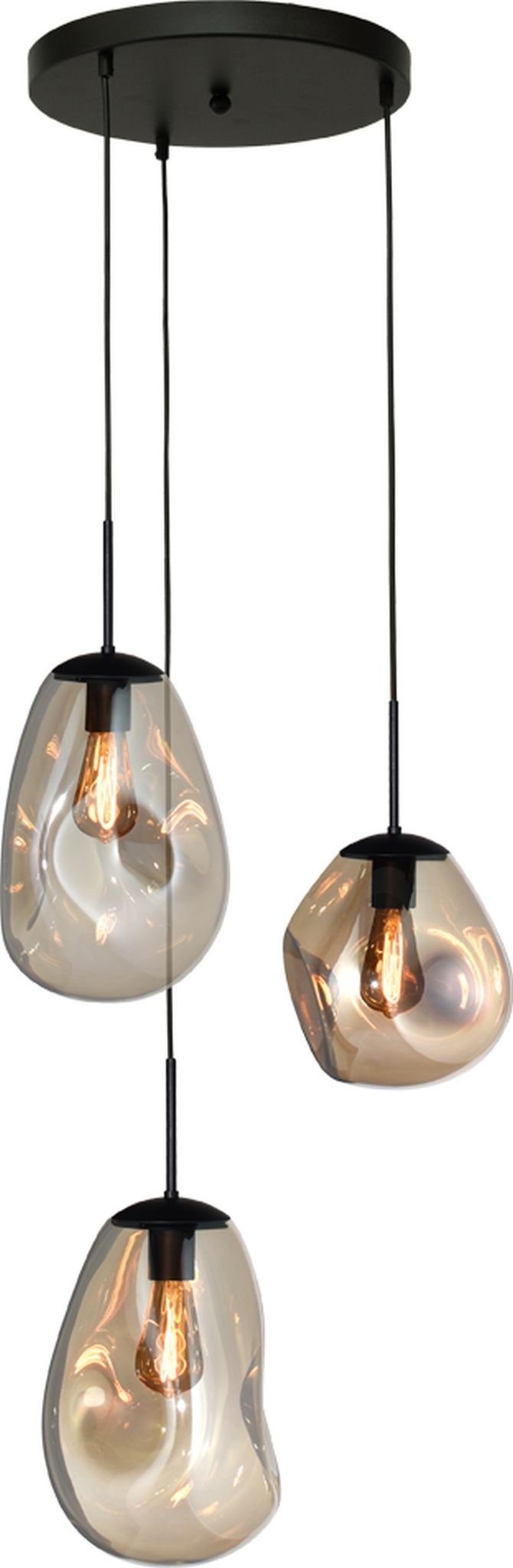 masterlight Pendelleuchte Hängelampe Hängeleuchte Lava 3-flammig Glas Gold 40x40cm, ohne Leuchtmittel, Lichtfarbe ist abhängig vom Leuchtmittel, exklusiv und handgefertigt