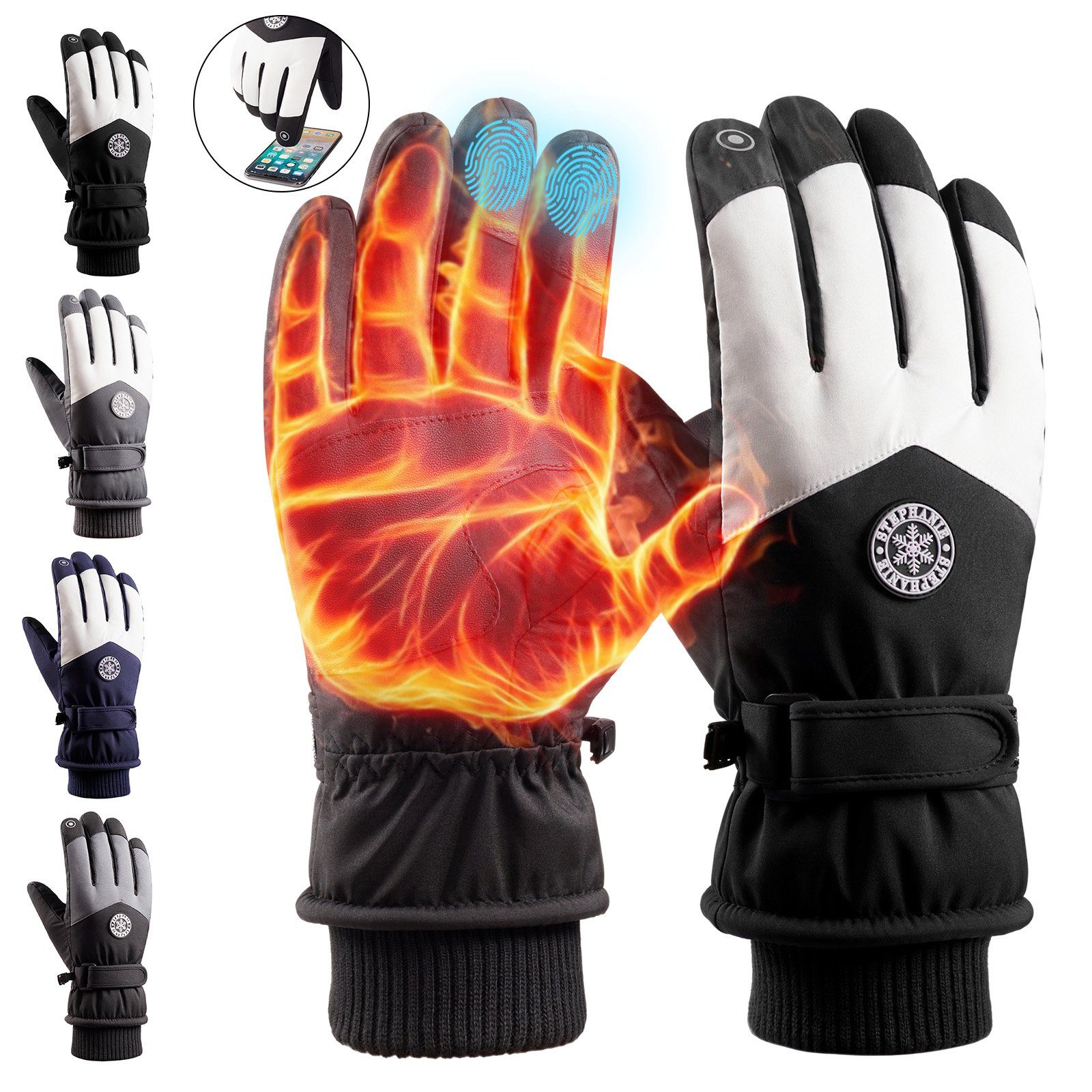 Touchscreen Wasserdichte Handschuhe,für und BTTO Radfahren Skihandschuhe Herren Laufen Winter,Skihandschuhe,Winterhandschuhe Handschuhe Schwarz Weiß Damen Skifahren