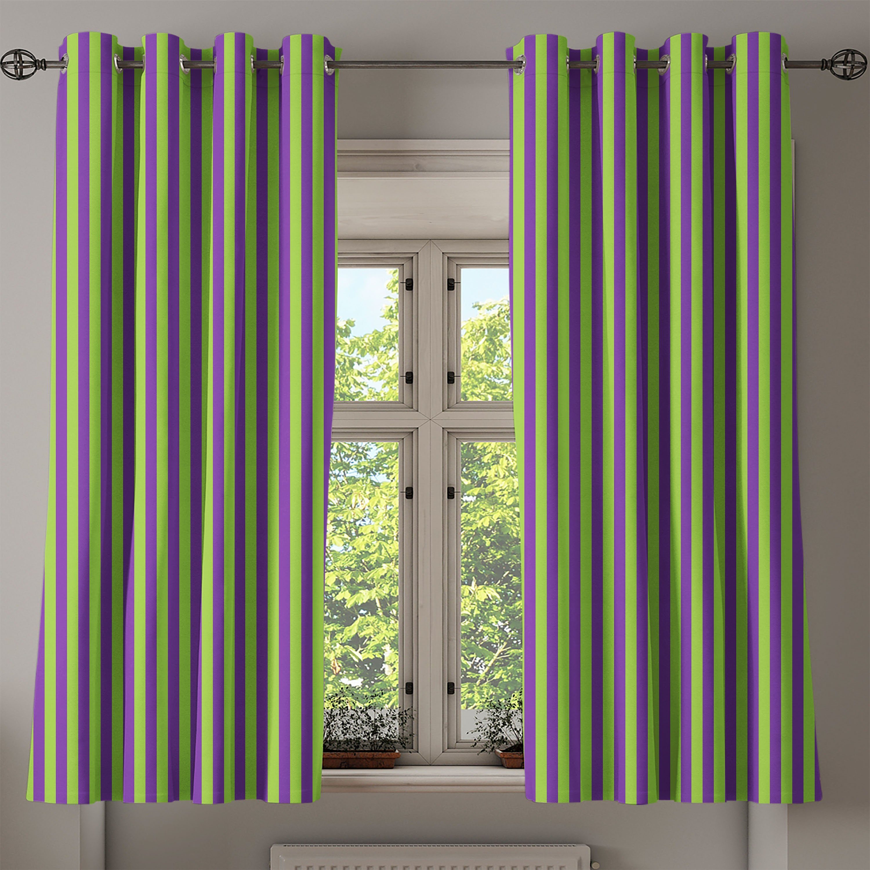 2-Panel-Fenstervorhänge Wohnzimmer, Grün, Abakuhaus, Blau, für Dekorative Gardine Bold Stripes Jahrgang Schlafzimmer