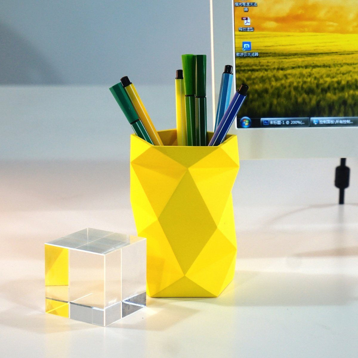 HermesDeals FACES Schreibtischaufsatz Gelb Silikon-Stifthalter