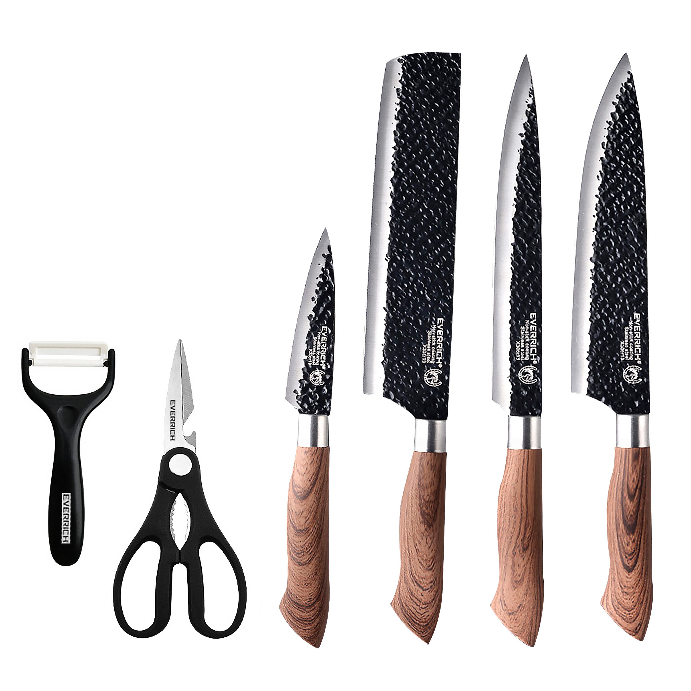 HT Messer-Set Traditionelles Handschmiedehandwerk Messerset 6 teilig (Kochmesser Fleischmesser Schälmesser Allzweckmesser), Hochwertigem Carbon Stahl Scharf Messerset für die Küche