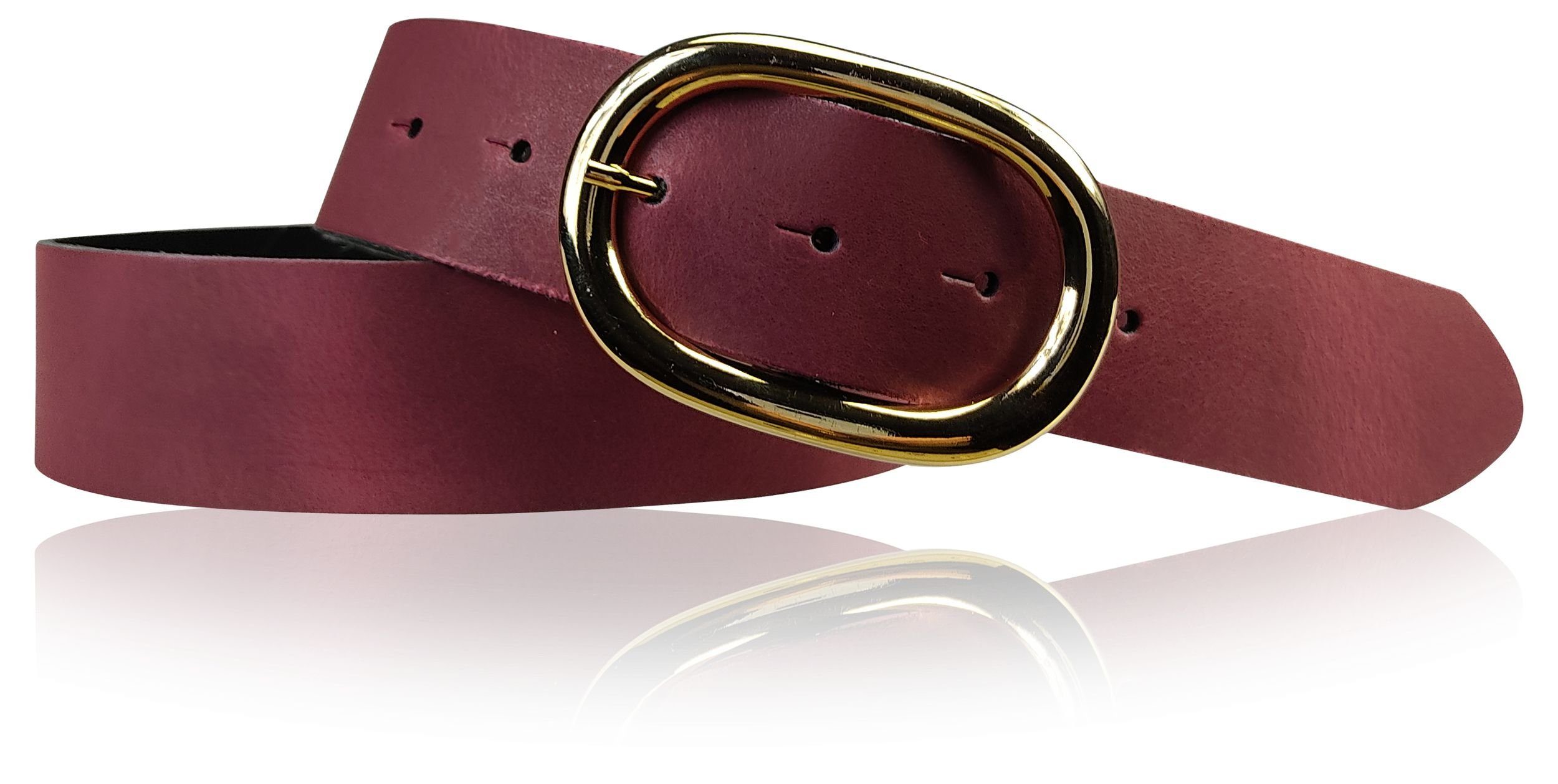 FRONHOFER Hüftgürtel 17613 günstiger Gürtel Damen 4 cm ovale Gürtelschnalle Gold, Rindleder Bordeaux