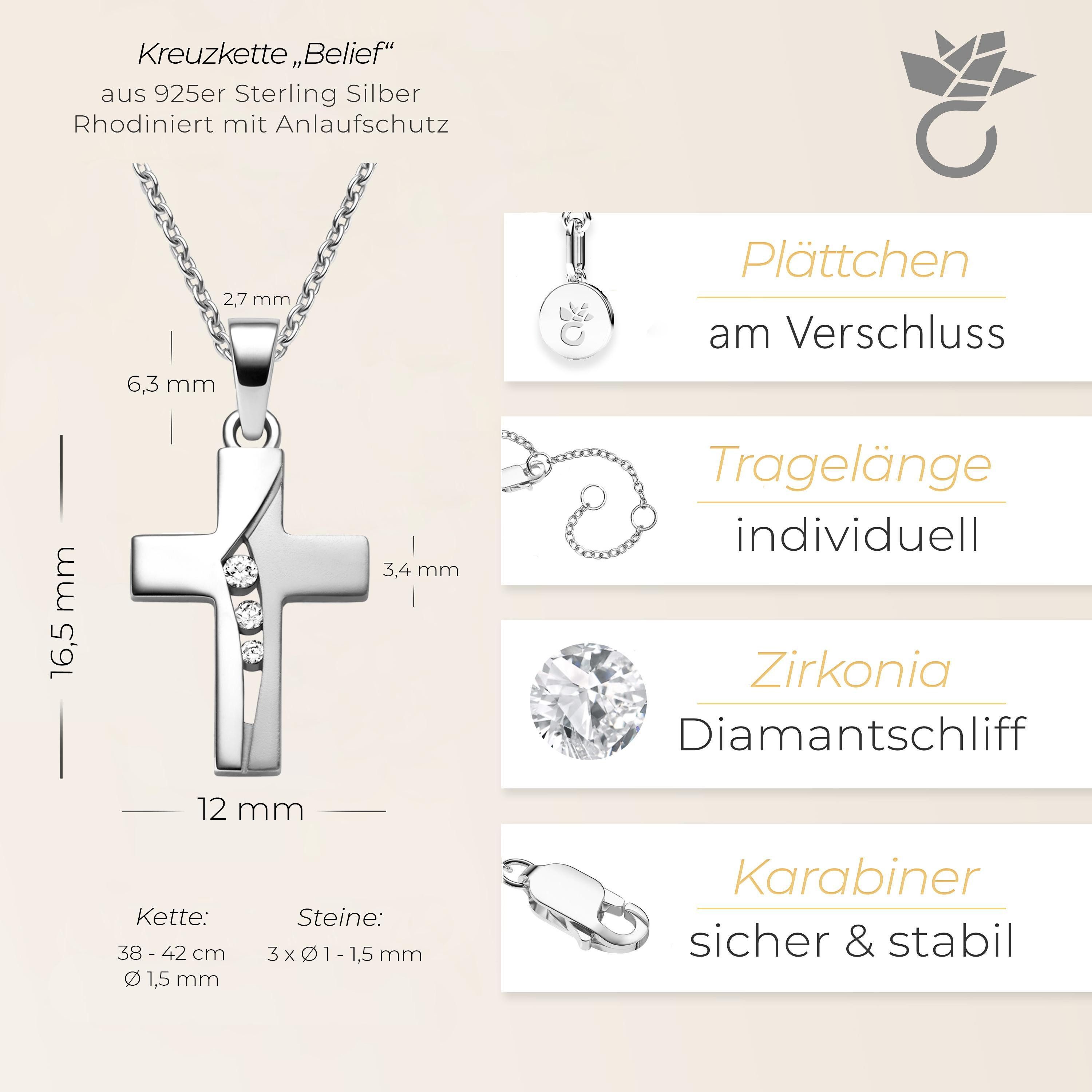 Amoonic Kreuzkette Halskette Mädchen Silber 925 mit Kreuzanhänger Kommunion Taufkette (individuell anpassbare Halskettenlänge)
