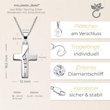 Amoonic Kreuzkette Halskette Mädchen Silber 925 mit Kreuzanhänger Kommunion Taufkette (individuell anpassbare Halskettenlänge)