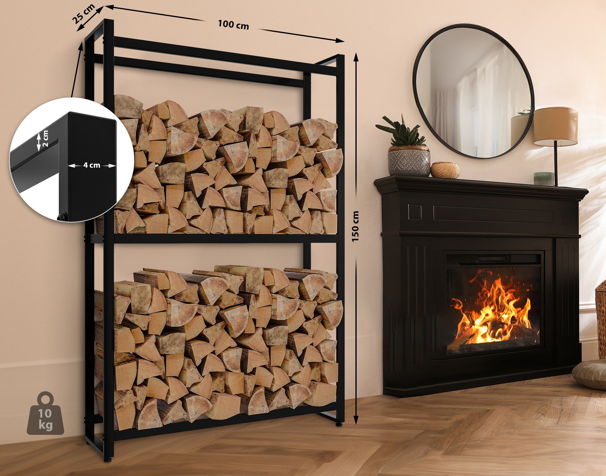 TPFLiving Kaminholzregal Lunor, BxTxH:100x25x150 cm, (Platzsparende günstig online kaufen