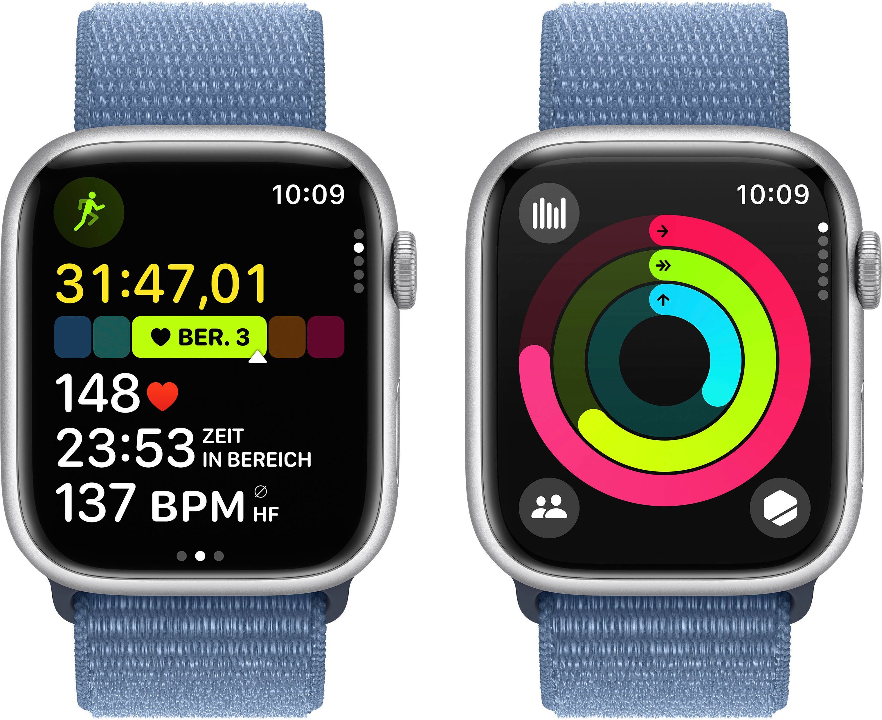 Smartwatch Watch Blau cm/1,77 OS (4,5 45mm Silber Winter Watch 9 Aluminium Zoll, Series | Apple 10), Sport Loop GPS