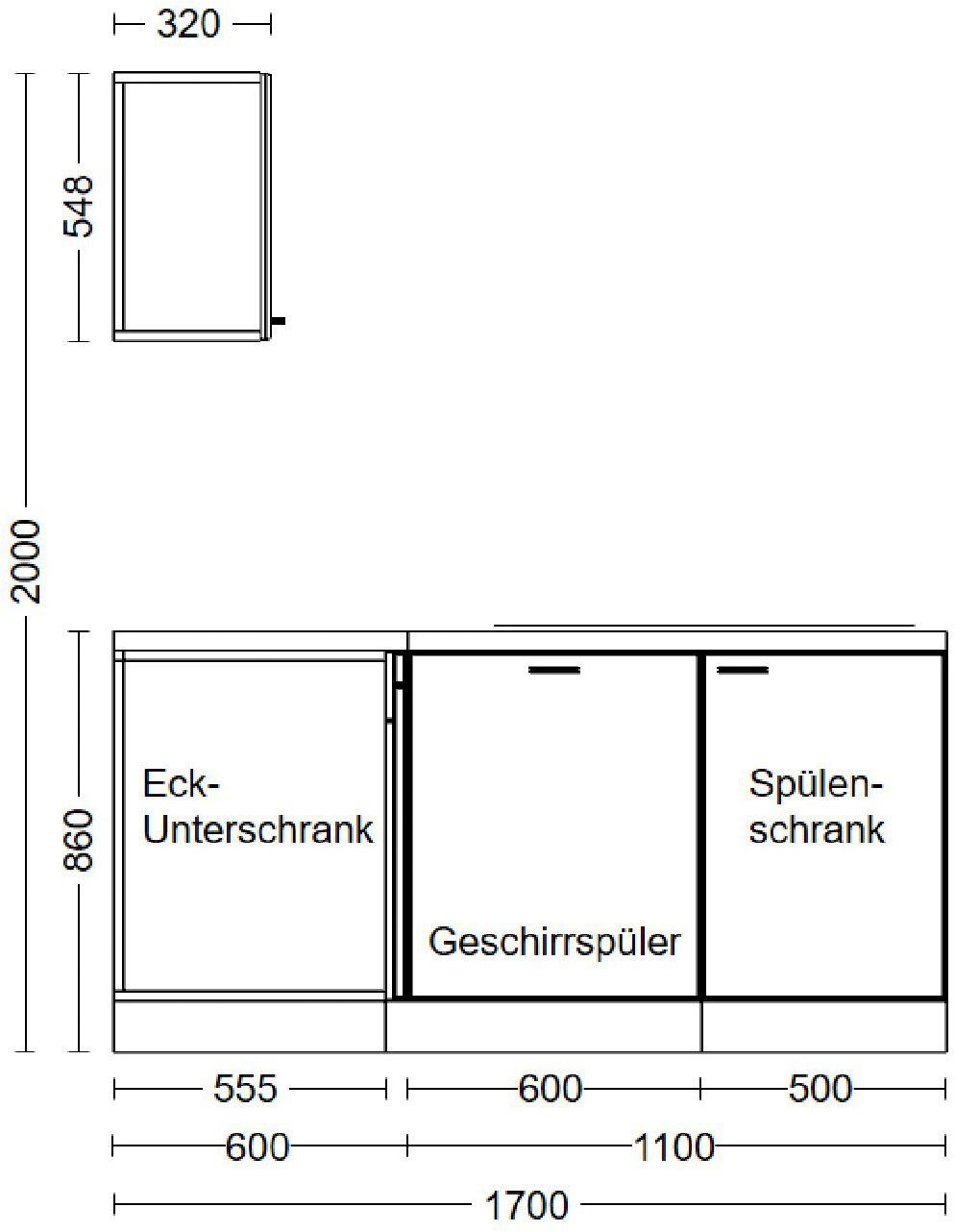 Flex-Well Küche Lund, wahlweise mit E-Geräten, Stellbreite 280x170 cm