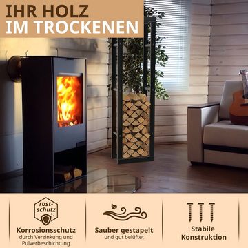 LAWA Living and Lifestyle Kaminholzregal Metall Feuerholzregal innen Kaminholzhalter Stapelhilfe Brennholz, BxTxH:40x25x150 cm, verzinkt / galvanisiert, pulverbeschichtet, stehend, liegend, SCHWARZ