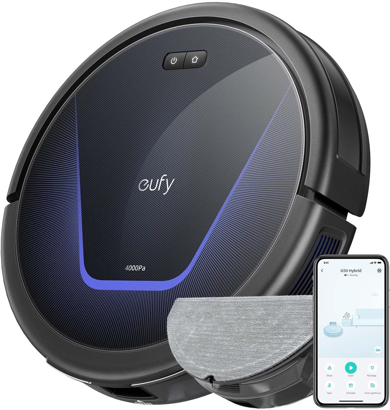 eufy Saugroboter G50 Hybrid, Saugroboter, 4.000Pa STARKE SAUGKRAFT, LEISE SAUBERKEIT, SELBSTREINIGENDE ROLLBÜRSTE,
