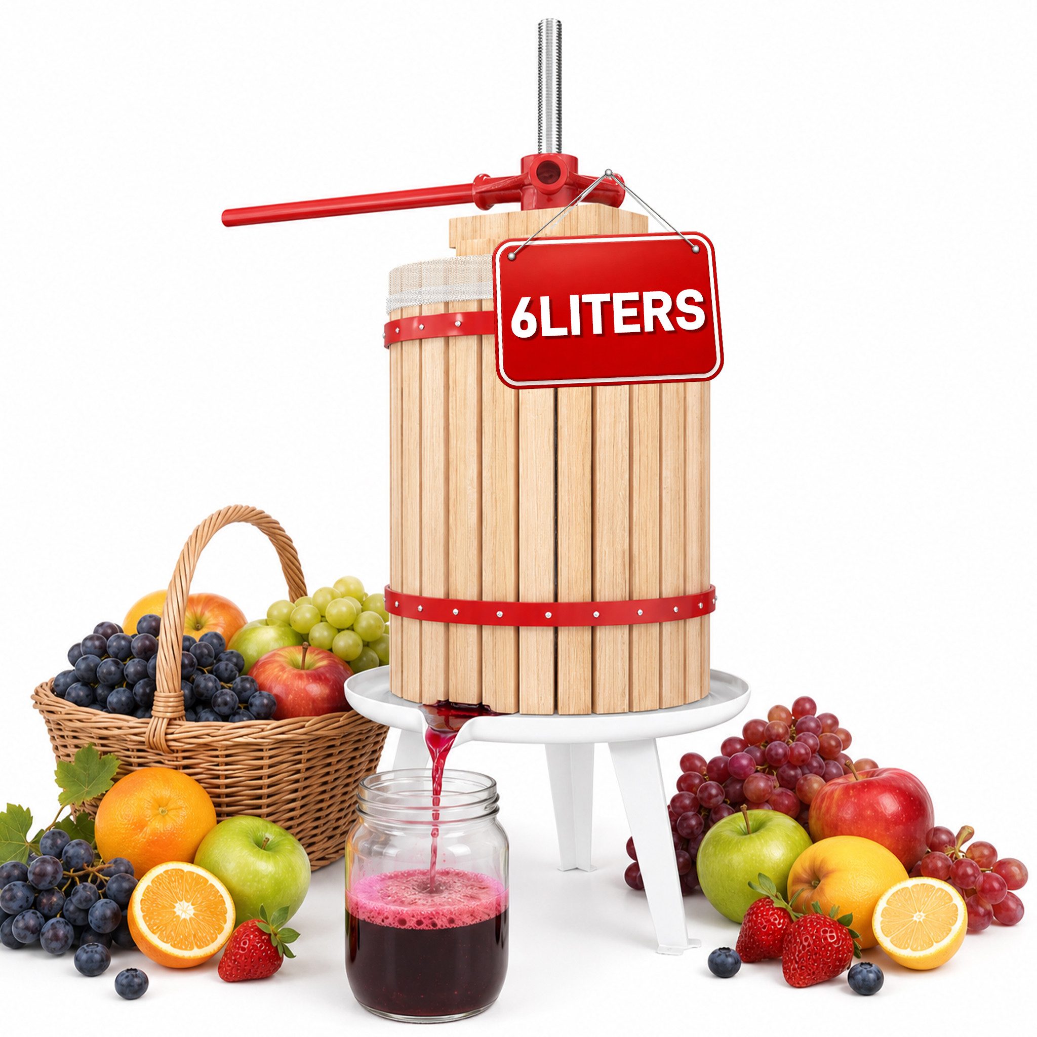 FIVMEN Entsafter Obstpresse Manuelle Fruchtpresse aus Buchenholz inkl. Presstuch, Weinpresse Saftpresse Maischepresse Obstmühle