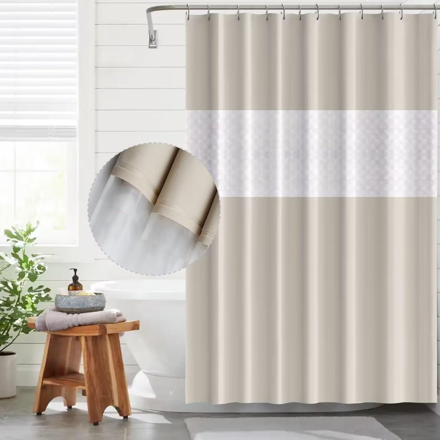 Duschvorhang Duschvorhang Beige 180x200 cm Anti-schimmel Wasserdicht mit 12