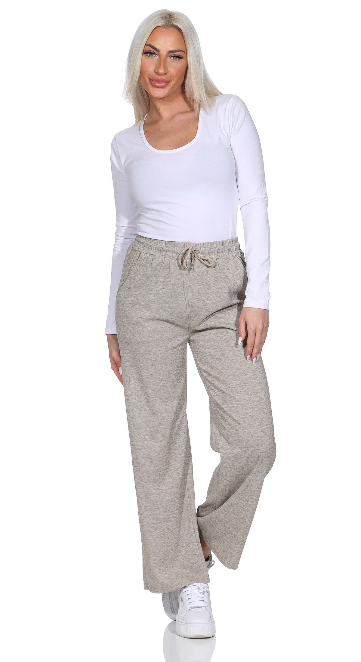 OriginalYou Jogginghose Damen Sweathose leichte Freizeit Jogginghose mit Gummibund, mit Schnürung, in Uni-meliert