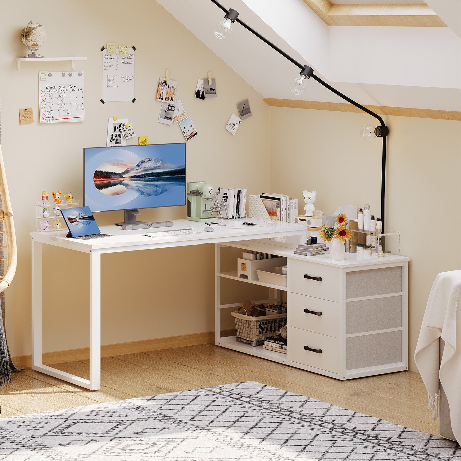 HOMALL Schreibtisch L-förmiger Eckschreibtisch mit USB-Anschluss günstig online kaufen
