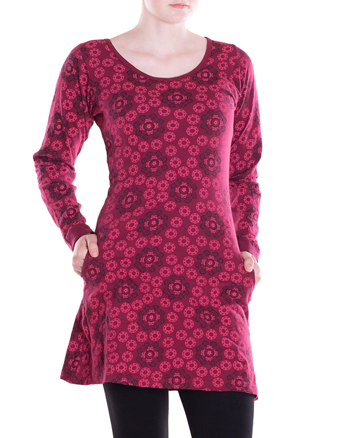 Tunikakleid Leichtes Langarmshirt-Kleid Damen Langarm Kleider retro 70er 80er