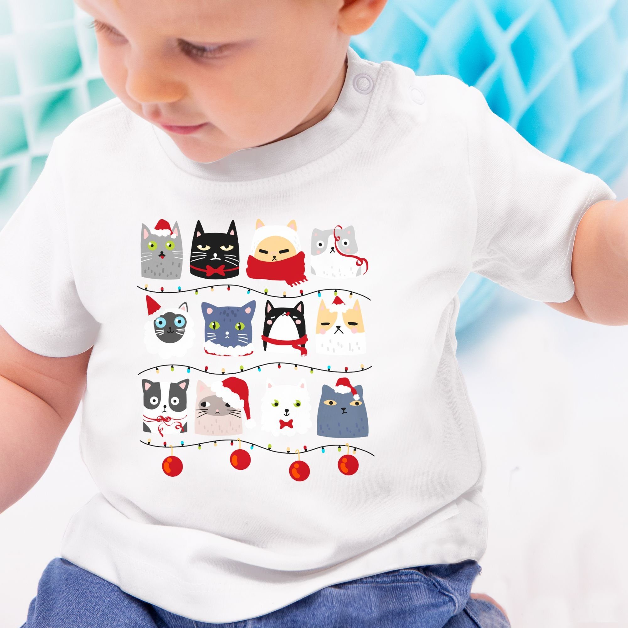 Kleidung Shirtracer Weiß Baby zu Katzen Weihnachten 3 T-Shirt Weihnachten