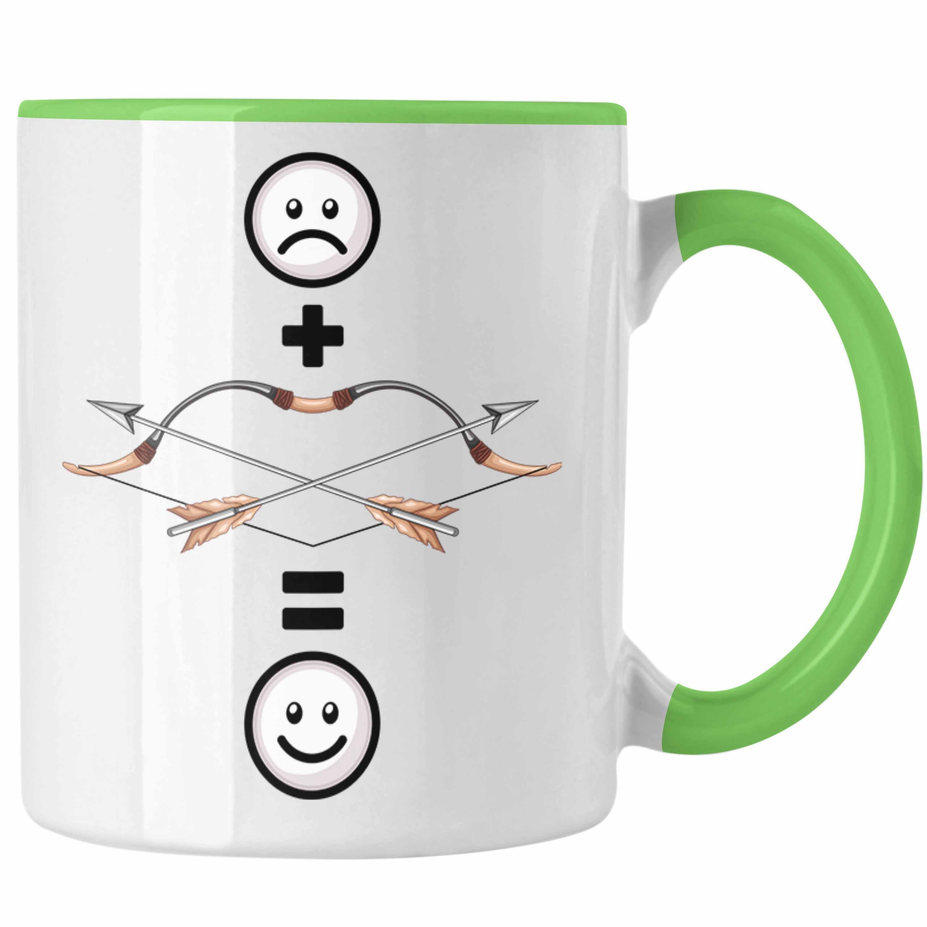 Trendation Tasse Pfeil und Bogen Tasse Geschenk für Bogenschütze :(Pfeil & Bogen = Grün | Teetassen