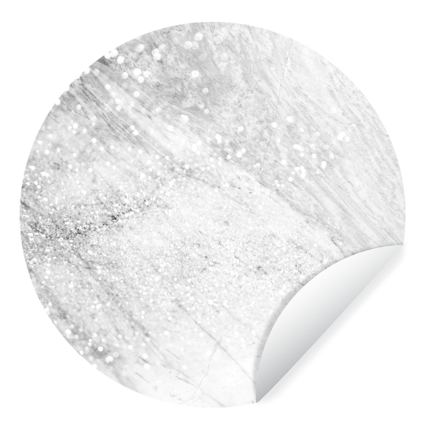 MuchoWow Wandsticker Grau glitzernder Marmor mit glänzenden Adern - schwarz und weiß (1 St), Tapetenkreis für Kinderzimmer, Tapetenaufkleber, Rund, Wohnzimmer