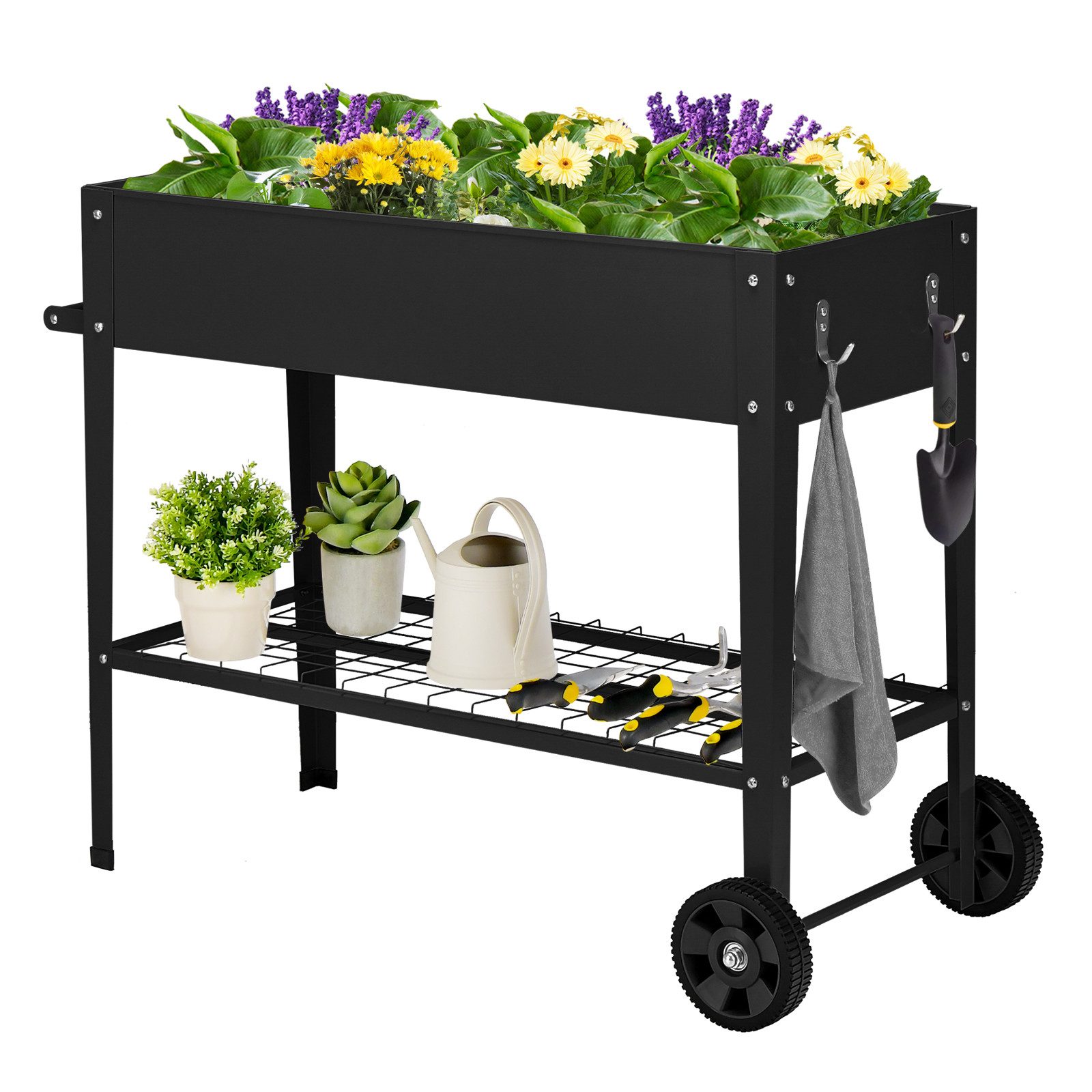 COSTWAY Hochbeet, erhöhter Gartenbeet mit Ablage, Griff, 2 Rollen, 95x40x80cm