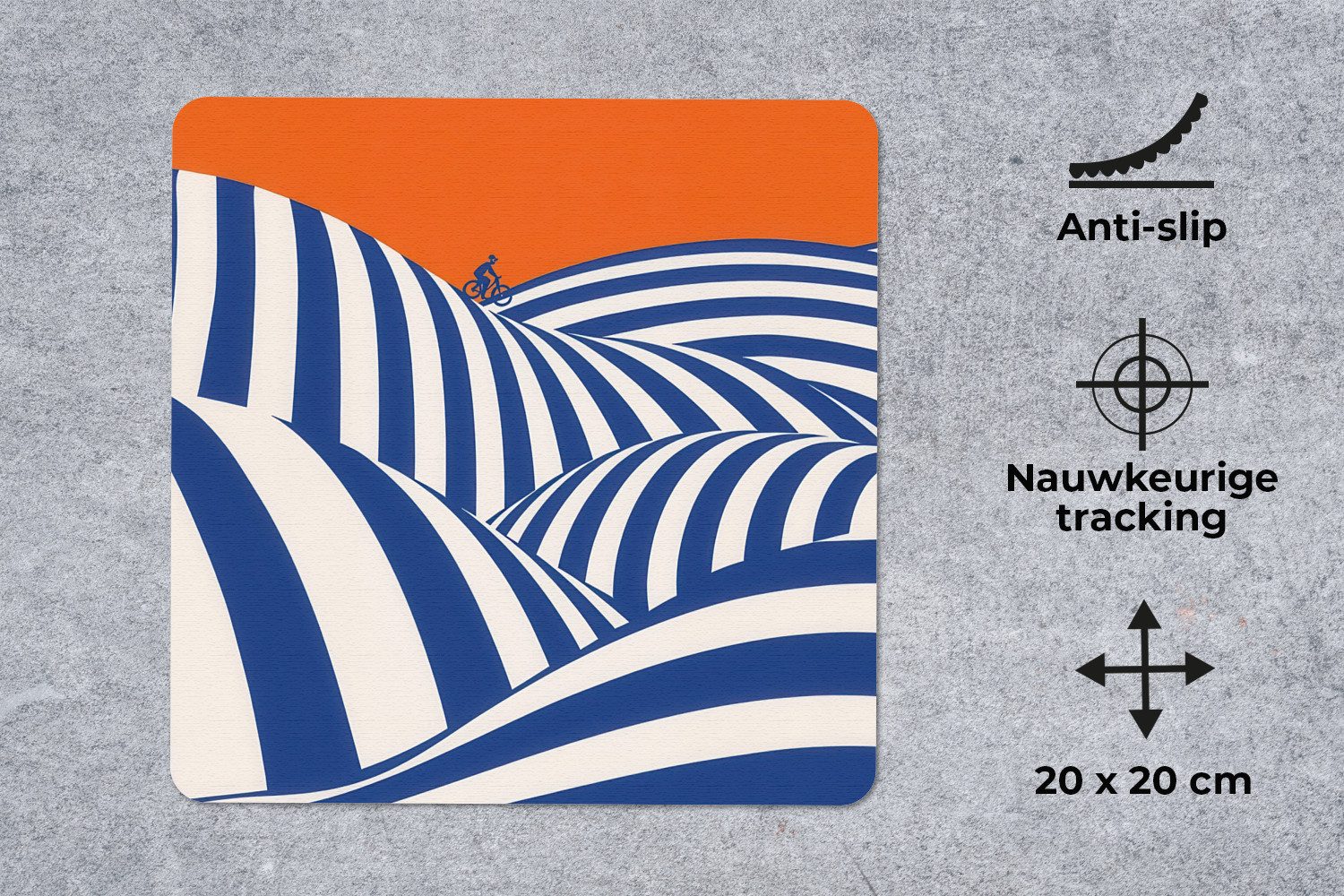 MuchoWow Mauspad Radfahrer - Hügel - Streifen - Blau (1-St), Mousepad, Schreibtisch Zubehör, Deko, 20x20 cm