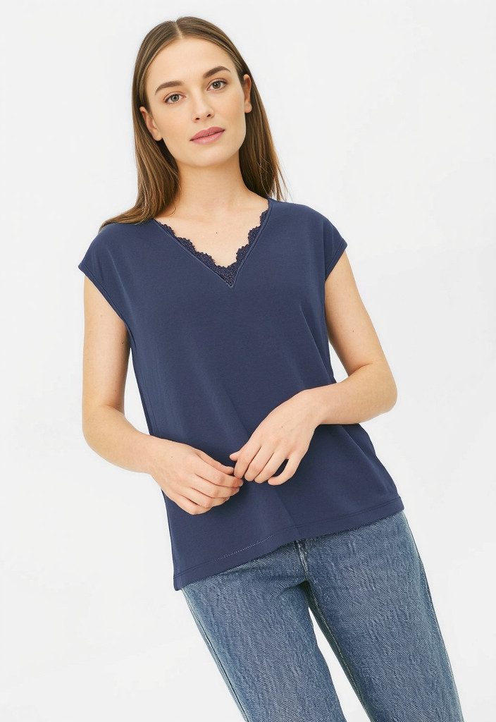 pieces Kurzarmshirt PCKAMALA LACE V-NECK TEE JRS NOOS BC günstig online kaufen