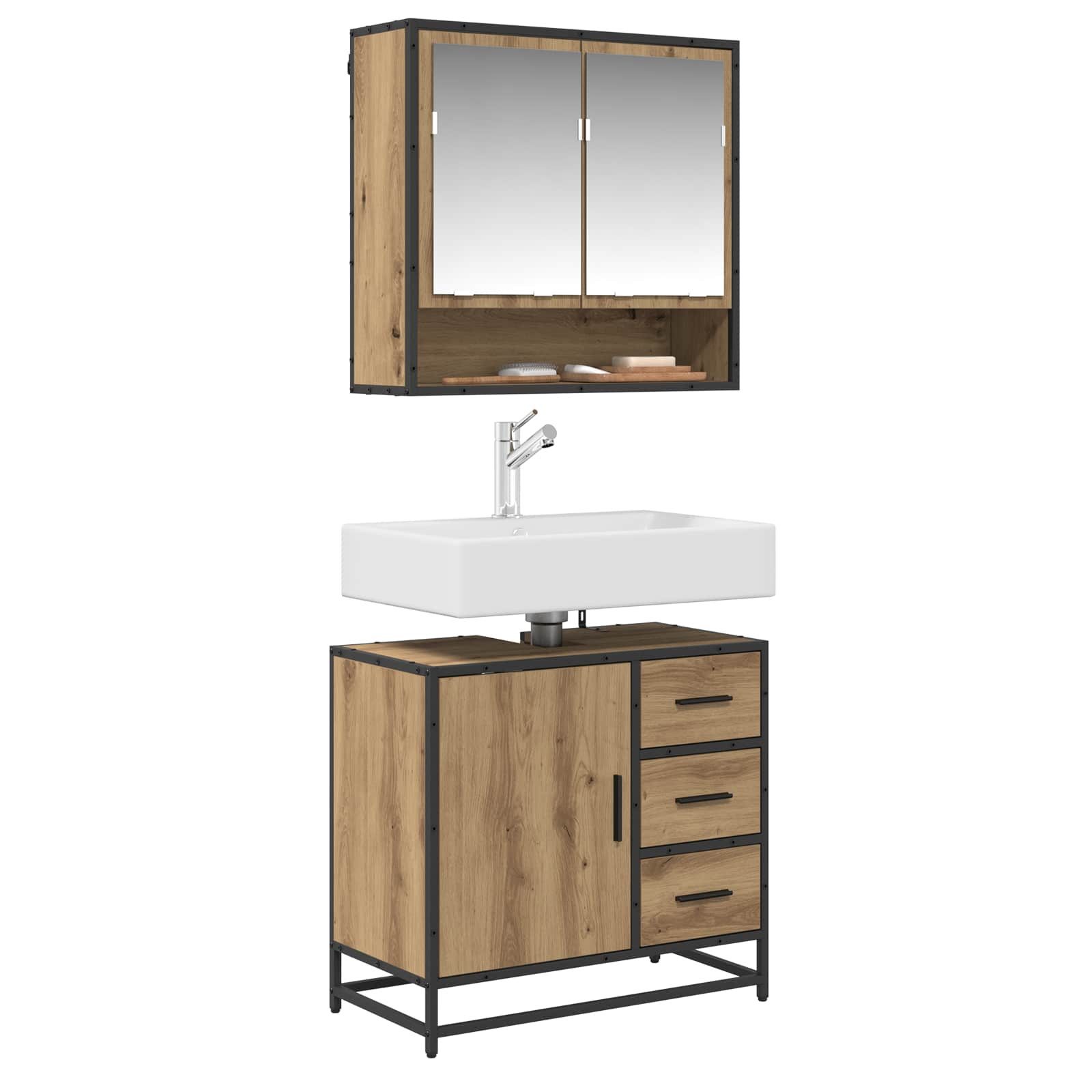 vidaXL Badezimmer-Set Badezimmerschrank Artisan-Eiche 65 x 33 x 60 cm Holzwerkstoff, (1-St) – Bild 3 von 5