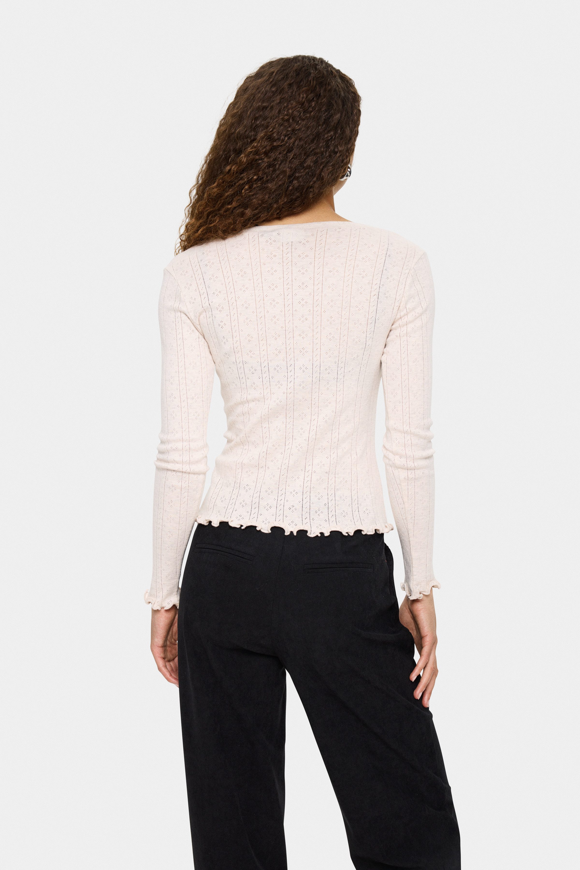 Saint Tropez Strickjacke GruSZ Cardigan mit Lochstickerei und gewelltem Saum