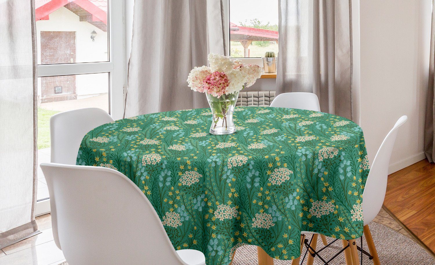 Blätter Petals Abakuhaus Küche Abdeckung Tischdecke Esszimmer Dekoration, Blühende Blumen Kreis für Tischdecke