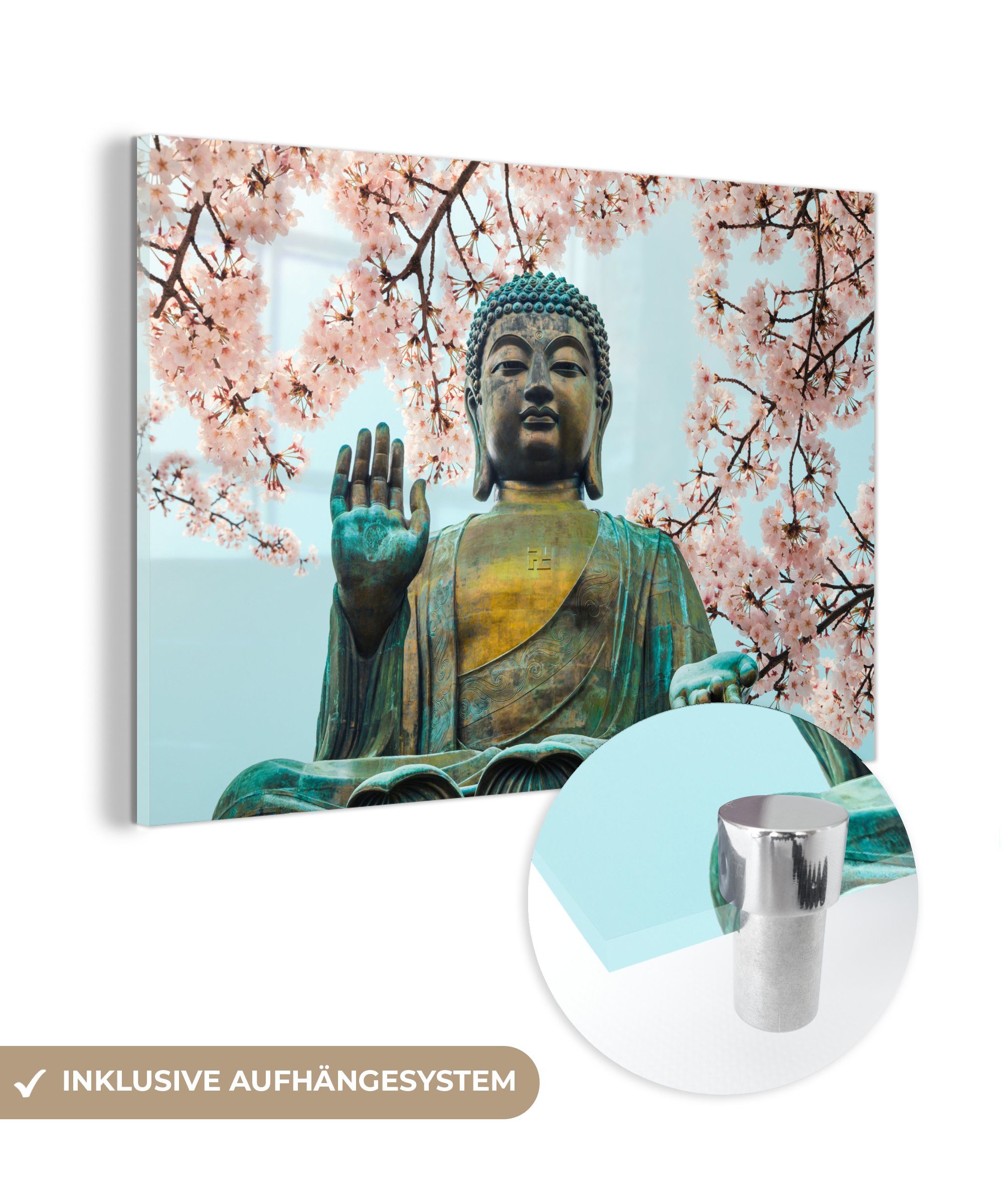 MuchoWow Acrylglasbild Buddha - Baum - Himmel, (1 St), Acrylglasbilder Wohnzimmer & Schlafzimmer