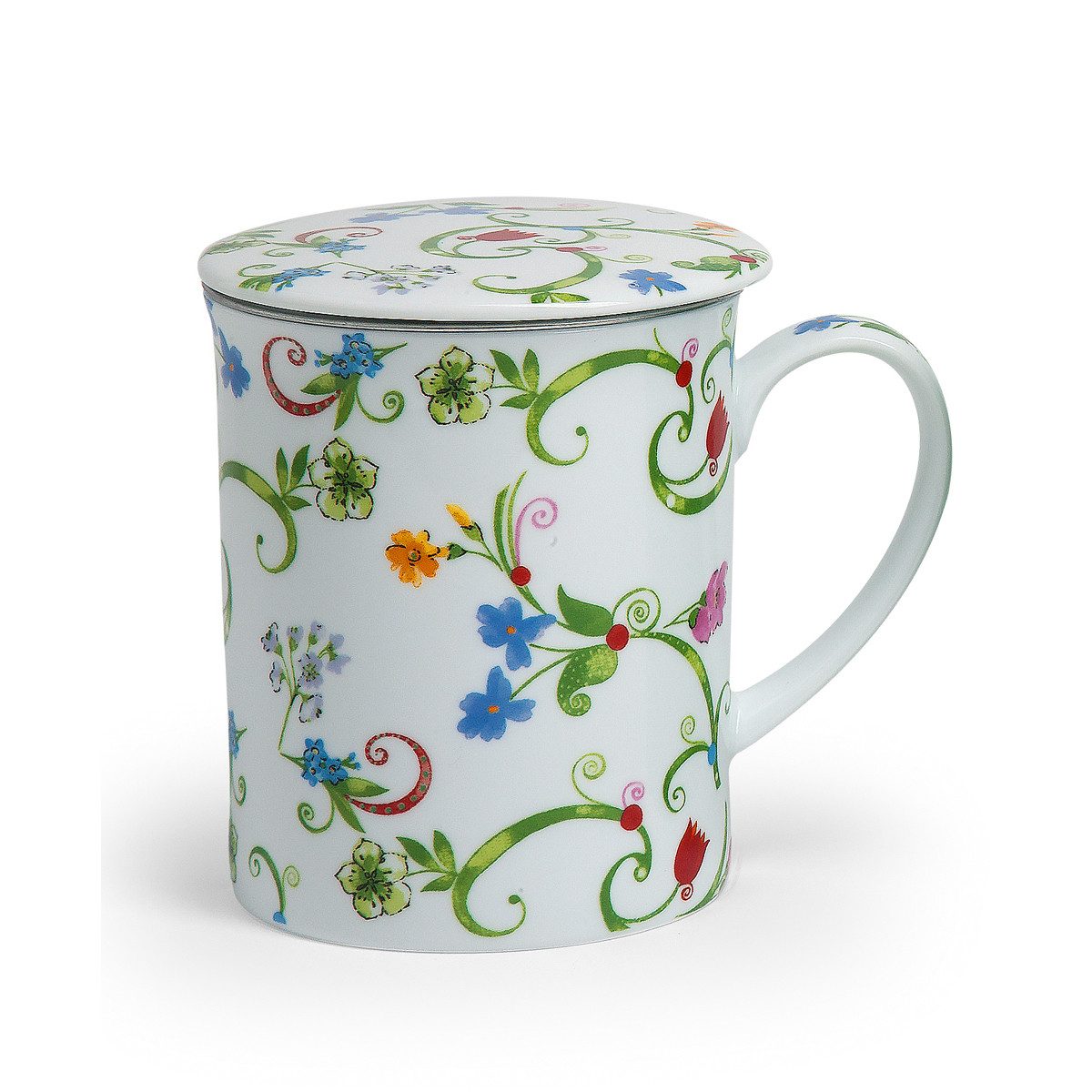 Dekomiro Tasse Dekomiro 2er Set TeaLogic Teetasse Fleurette mit Teesieb, Porzellan