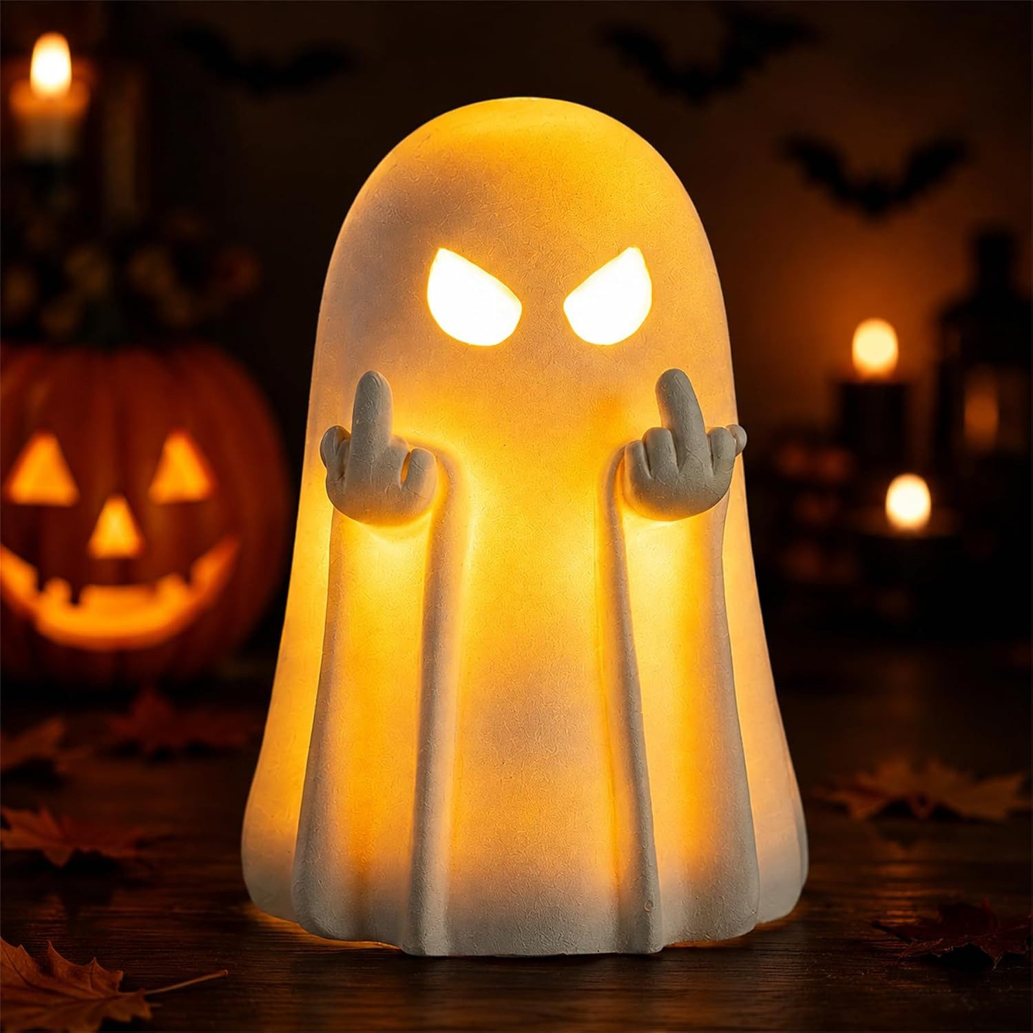 FELIXLEO Dekofigur Halloween Deko Geisterlampe, Mittelfinger Geisterfigur, 3D Niedliche (1 St)