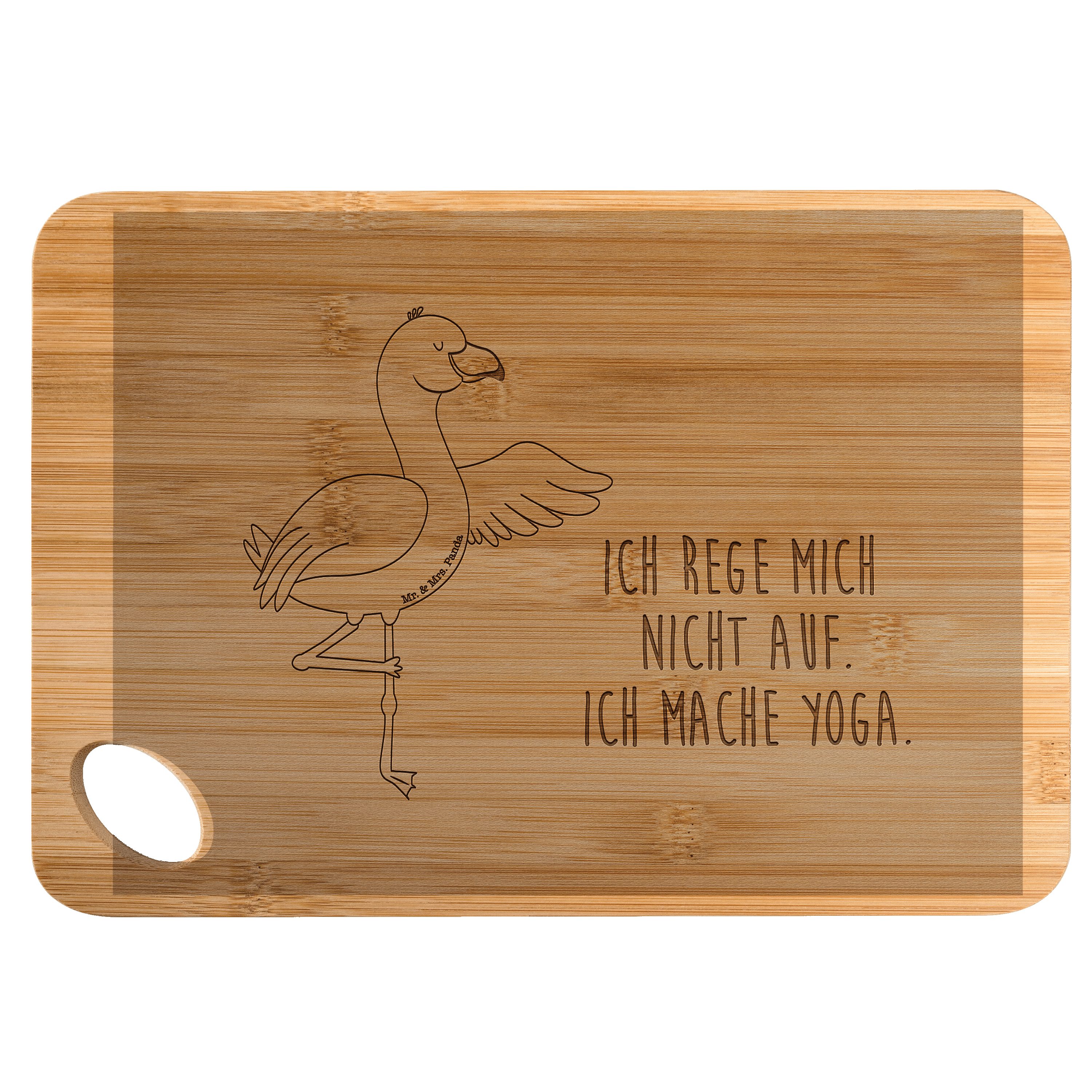 Mr. & Mrs. Panda Servierbrett Flamingo Yoga - Transparent - Geschenk, Brett, Küchenbrett, Holzbrett, Bambus, (1-St)