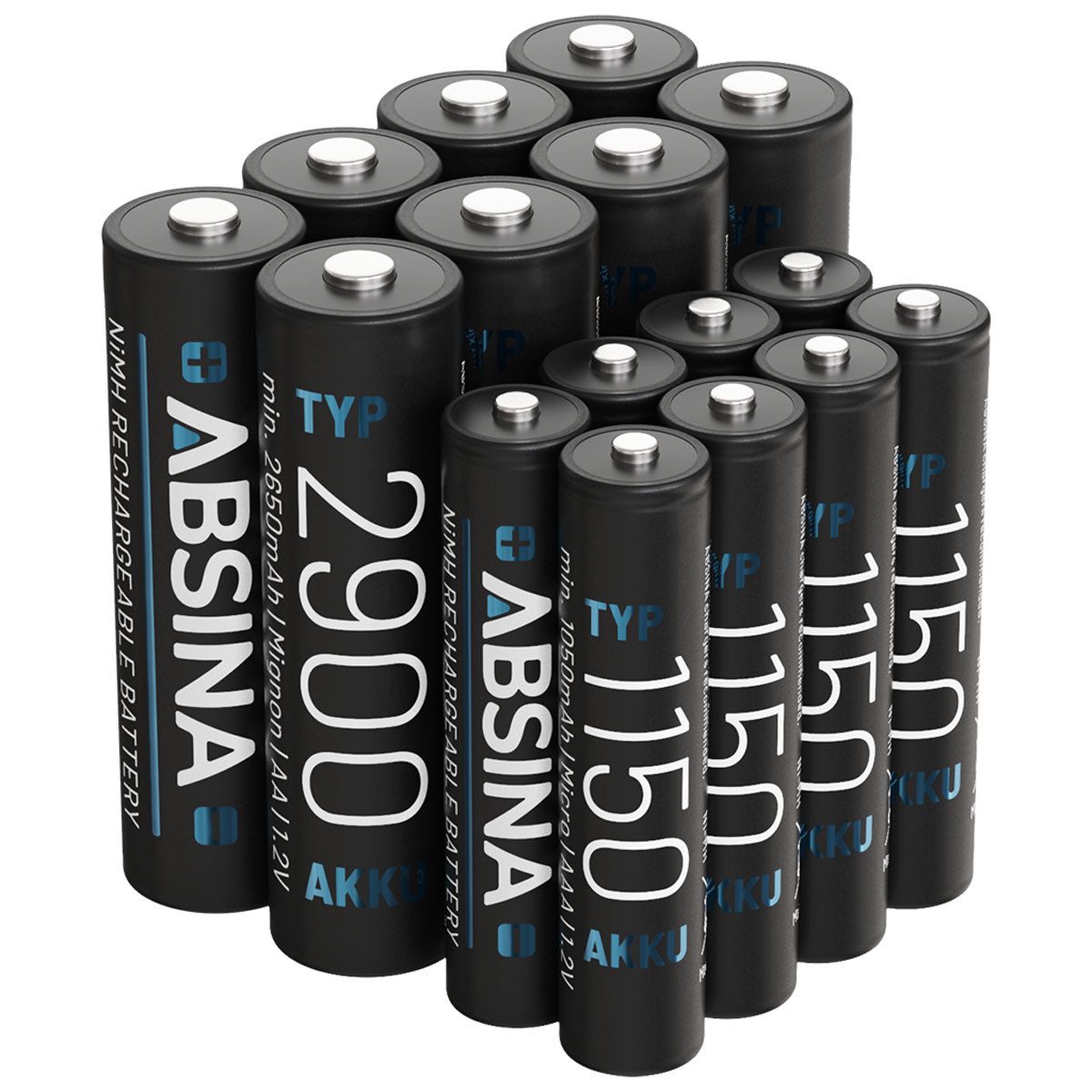 ABSINA ABSINA Akku 8x AAA 1150 + 8x AA 2900 Akku 2650 mAh (1.2 V)