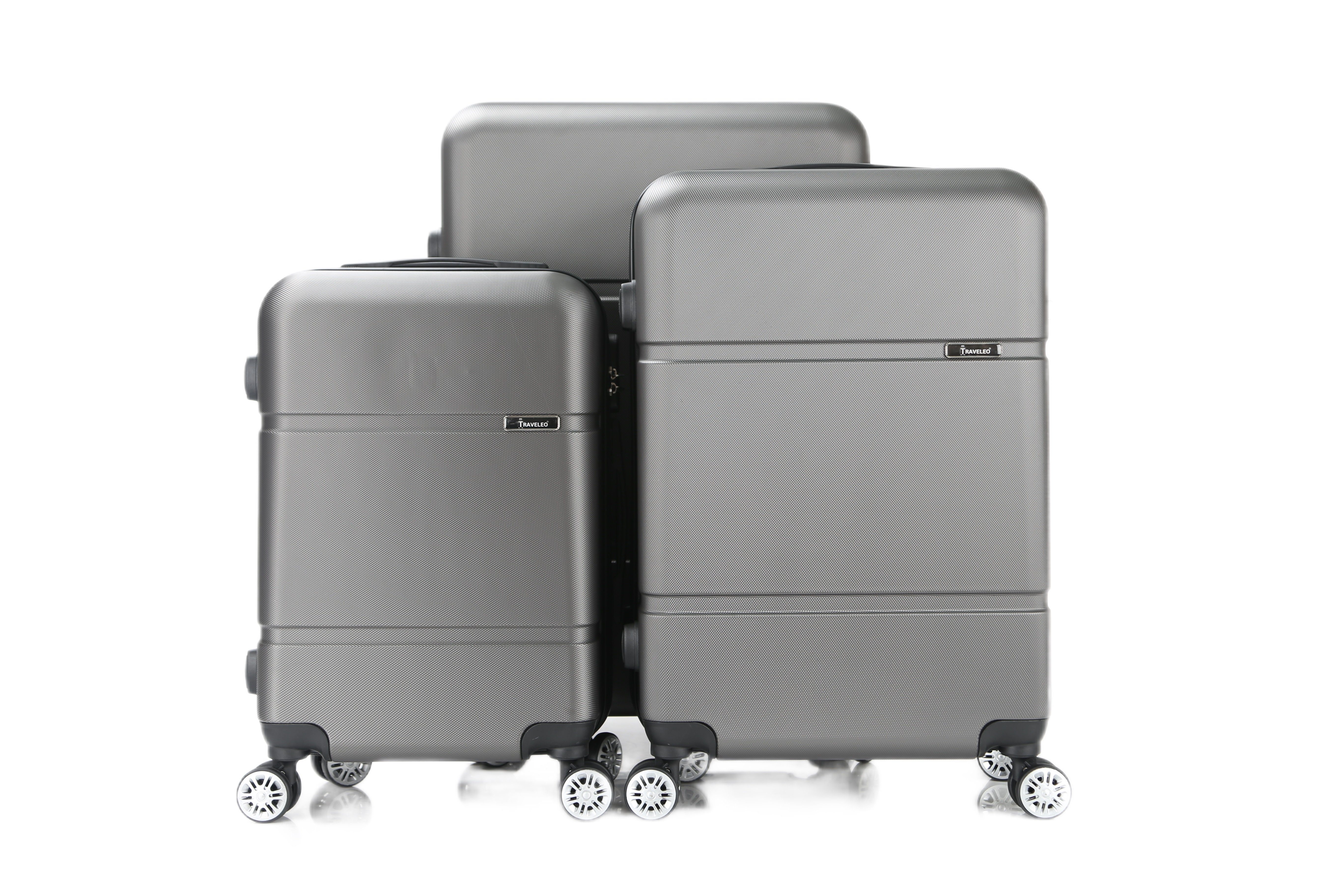 (3 Hartschale Set tlg) Koffer Trolley Grau ABS-02 Reisekoffer 3-teilig Kofferset Cheffinger Kofferset,