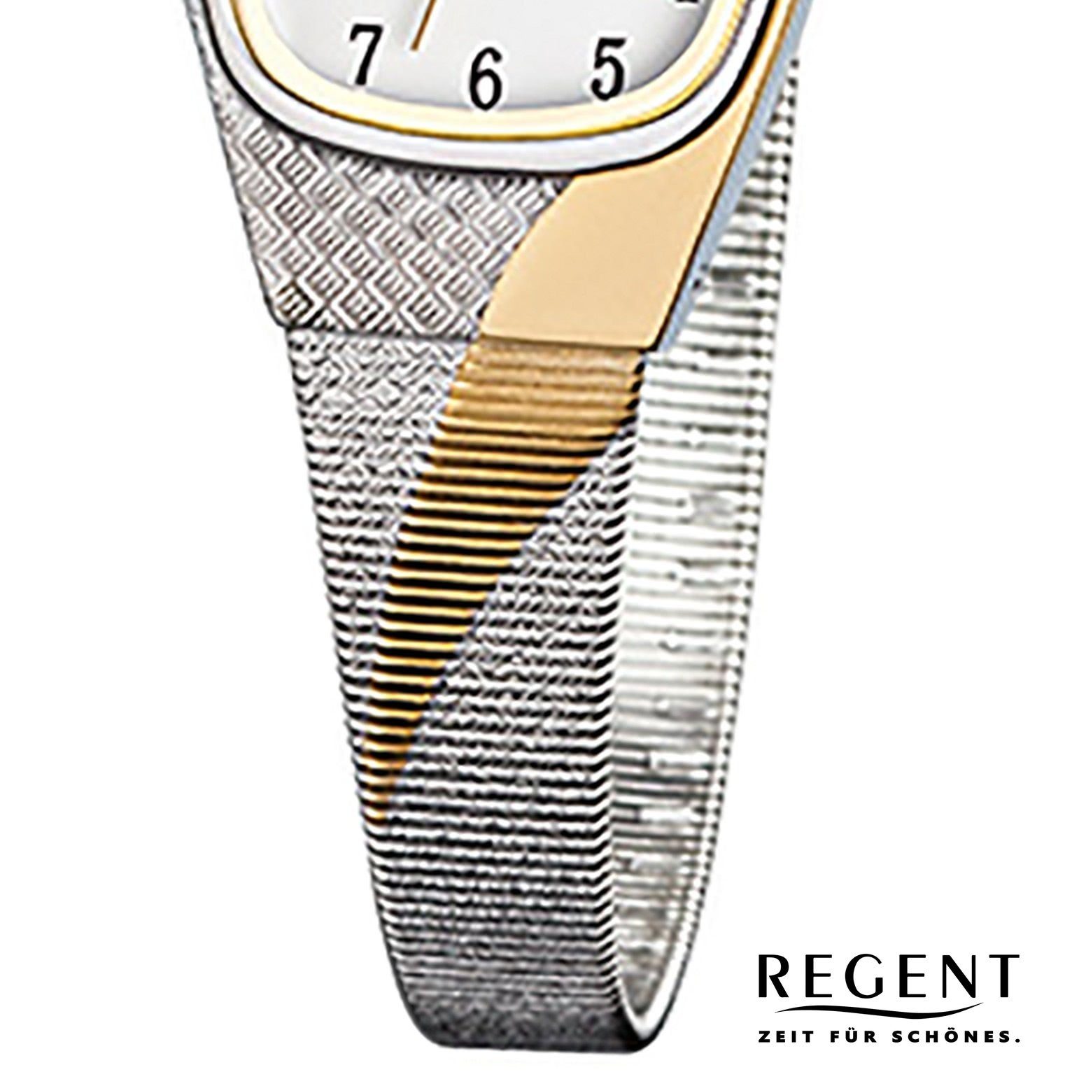 Damen-Armbanduhr Regent Damen eckig, gold Regent 19mm), Edelstahlarmband klein tonneau, (ca. silber Quarzuhr Analog, Armbanduhr