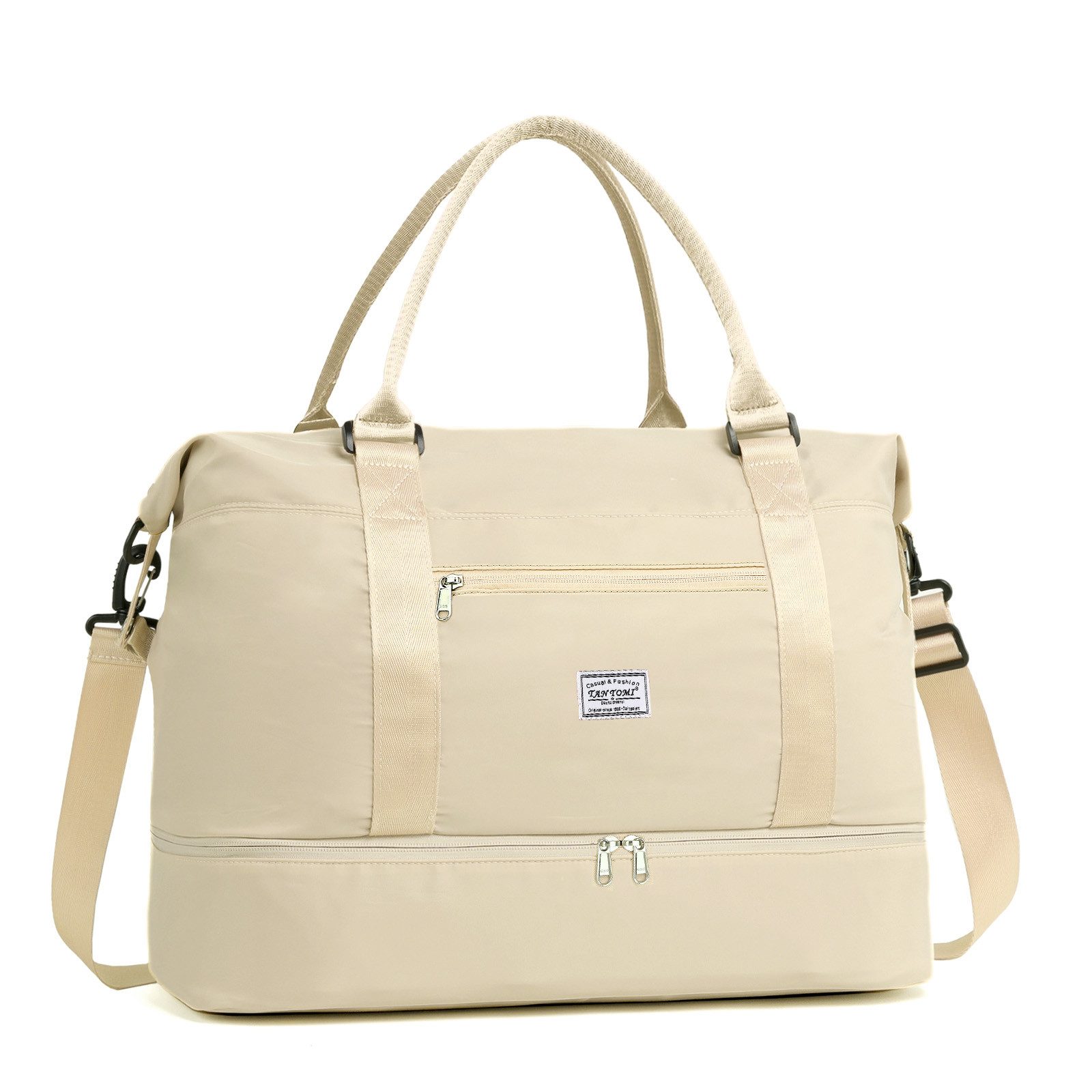 TAN.TOMI Reisetasche Wasserdicht Travel Duffle Bag 46x46x23 Tragetasche Sporttasche (Erweiterbar mit Trolley-Ärmel und Nasstasche), Fitnesstasche Trainingstasche Krankenhaustasche mit Schuhfach