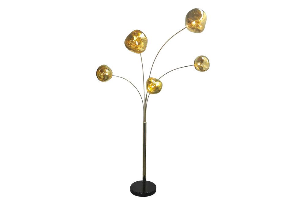 riess-ambiente Stehlampe LIQUID DIAMOND 200cm gold/schwarz – Glas, Stahl, mit 5 Kugelschirmen, Ein-/Ausschalter, ohne Leuchtmittel, mehrarmiges Design mit Marmorfuß – ideal für Lounge oder Essbereich
