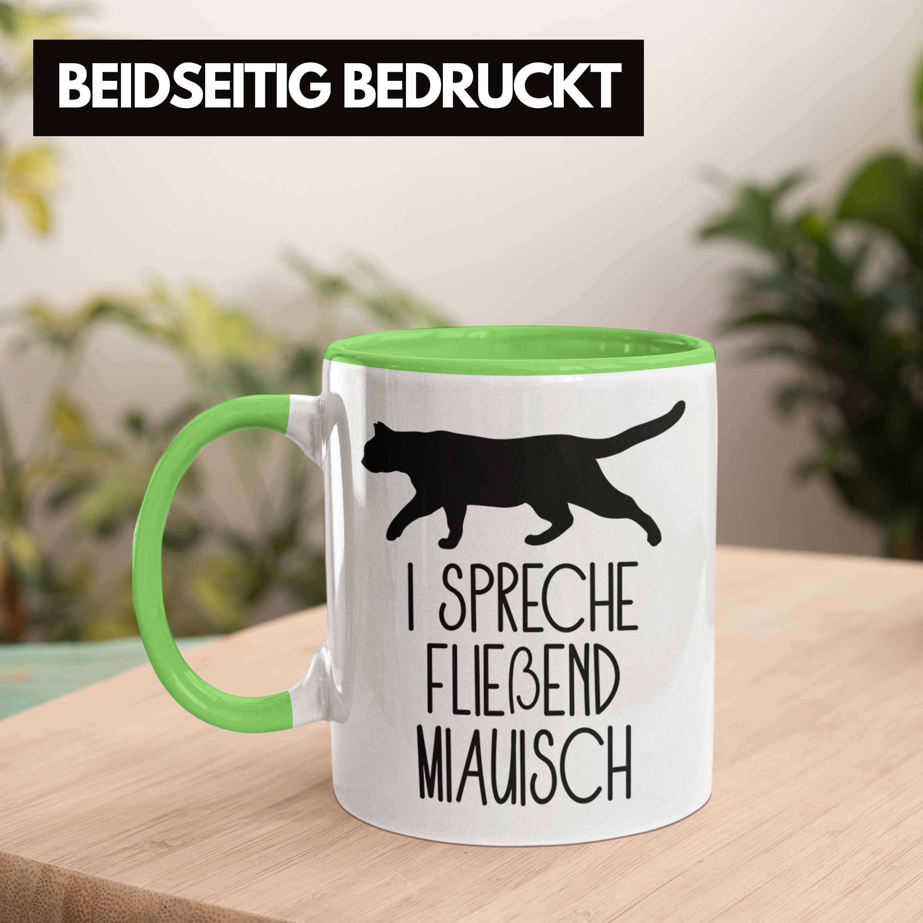 Trendation Tasse Katze Tasse Geschenk für Papa Grün Katzenli Geschenkidee Spruch Katzen-Mama